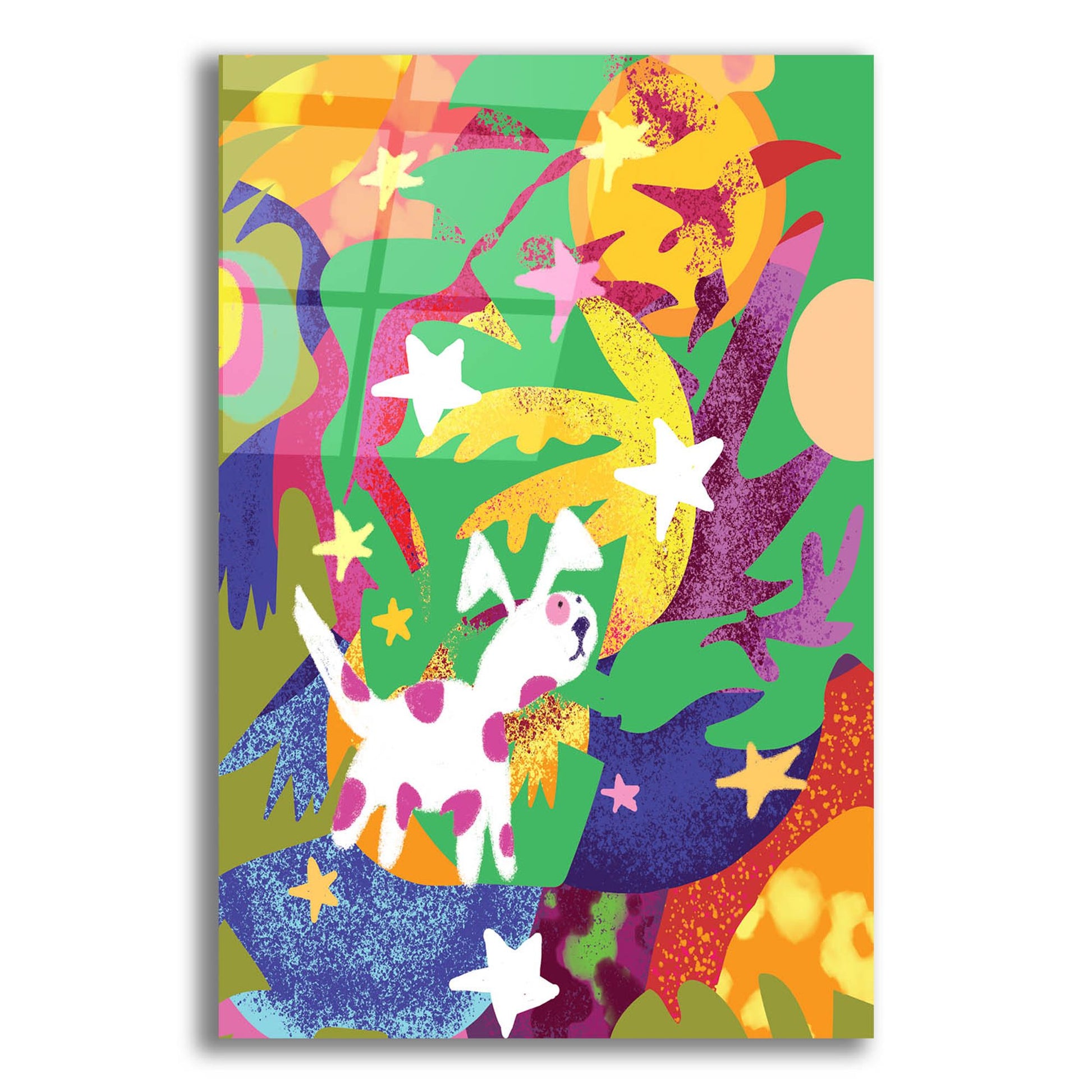 Epic Art 'Dog And Stars With Abstract Background' by Holly McGee, Acrylic Glass Wall Art,12x16