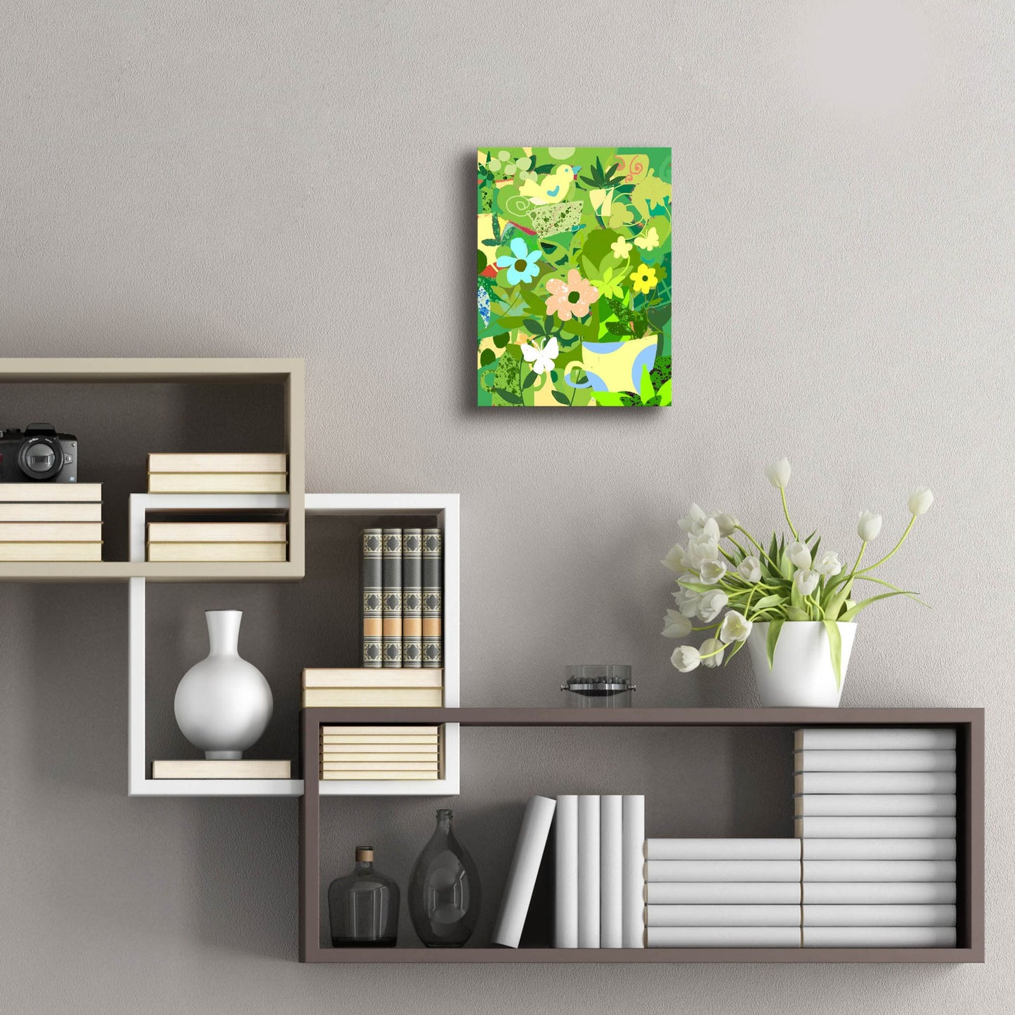 Epic Art 'Garden Delight With Teacup' by Holly McGee, Acrylic Glass Wall Art,12x16