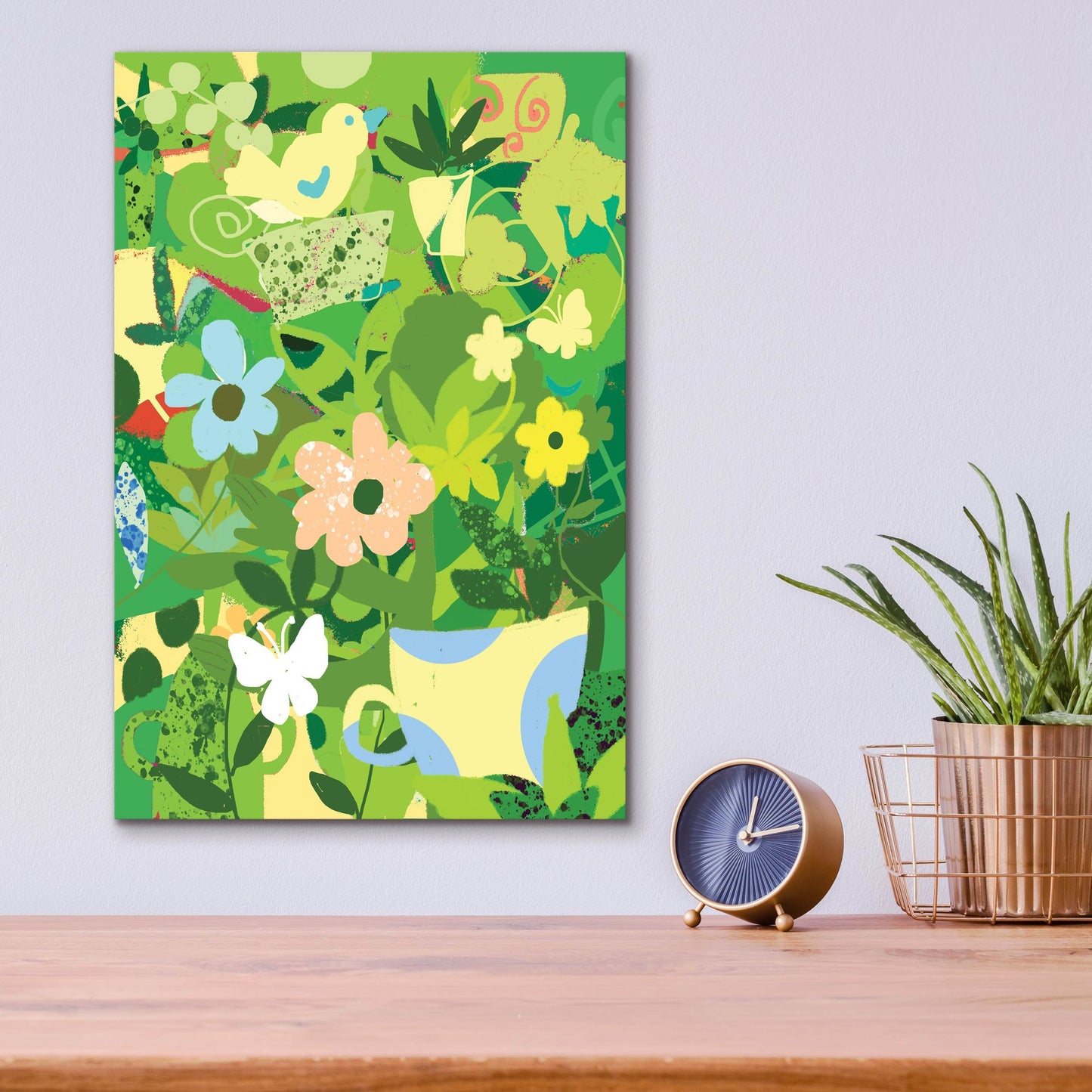 Epic Art 'Garden Delight With Teacup' by Holly McGee, Acrylic Glass Wall Art,12x16