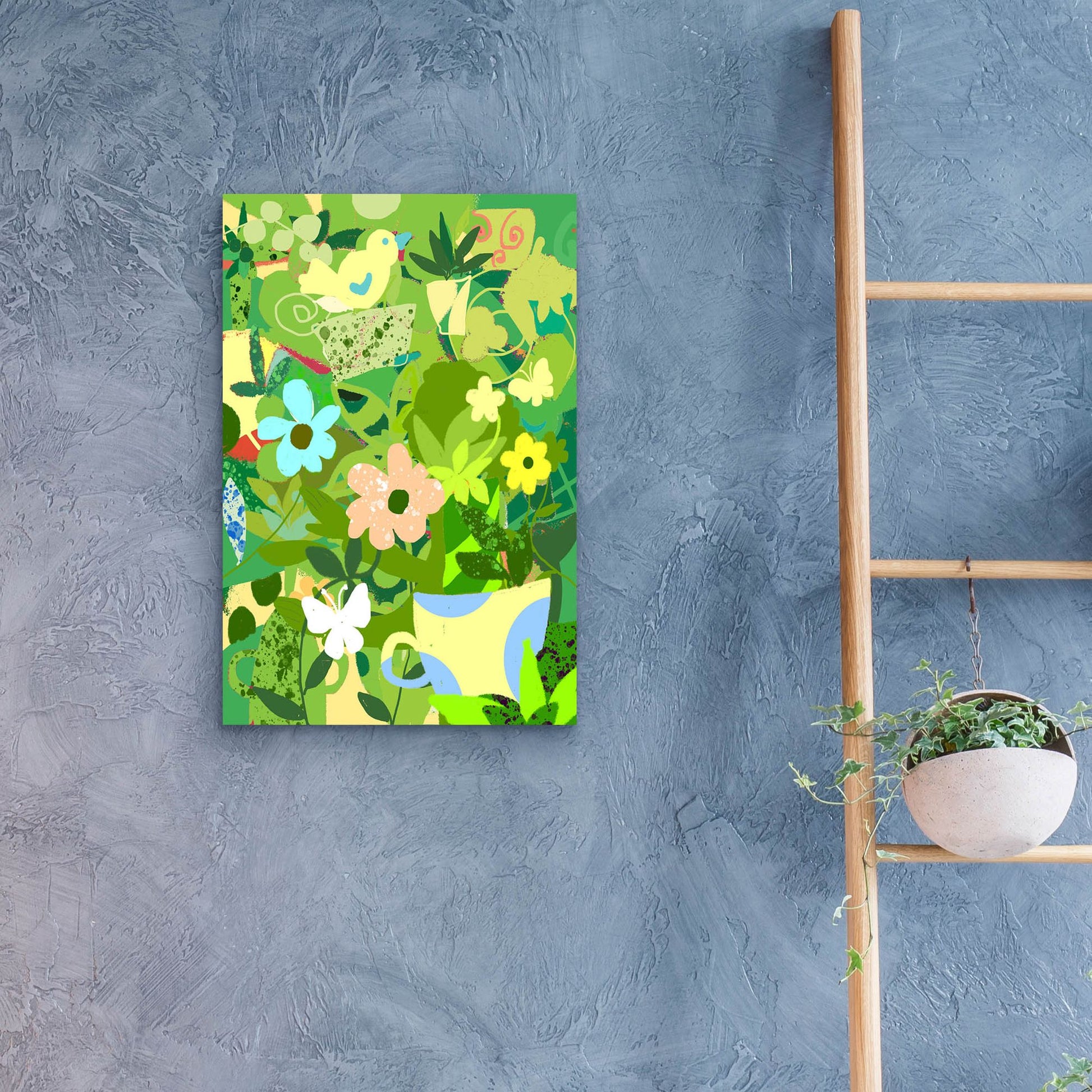 Epic Art 'Garden Delight With Teacup' by Holly McGee, Acrylic Glass Wall Art,16x24