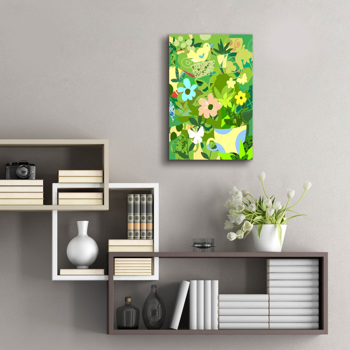 Epic Art 'Garden Delight With Teacup' by Holly McGee, Acrylic Glass Wall Art,16x24