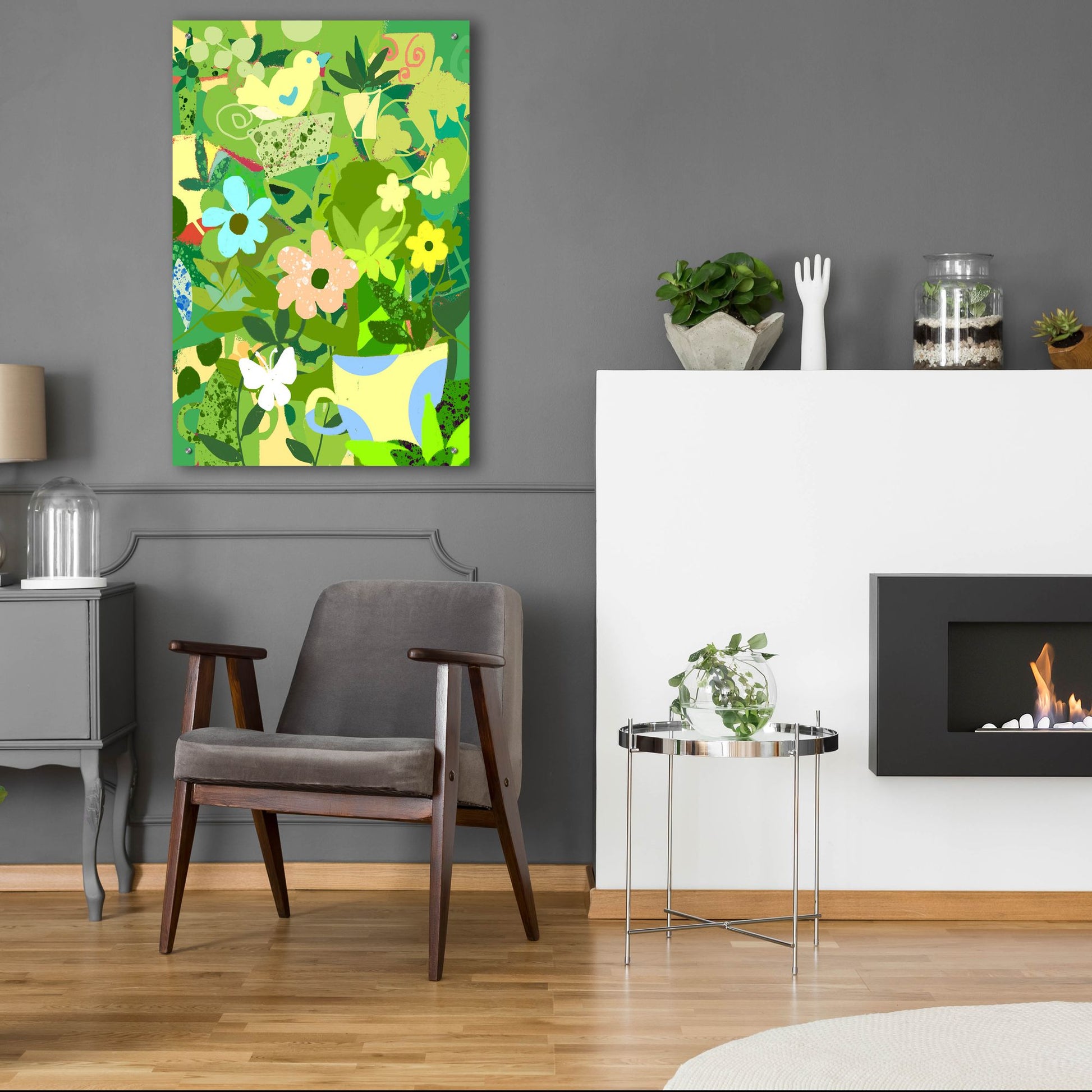 Epic Art 'Garden Delight With Teacup' by Holly McGee, Acrylic Glass Wall Art,24x36