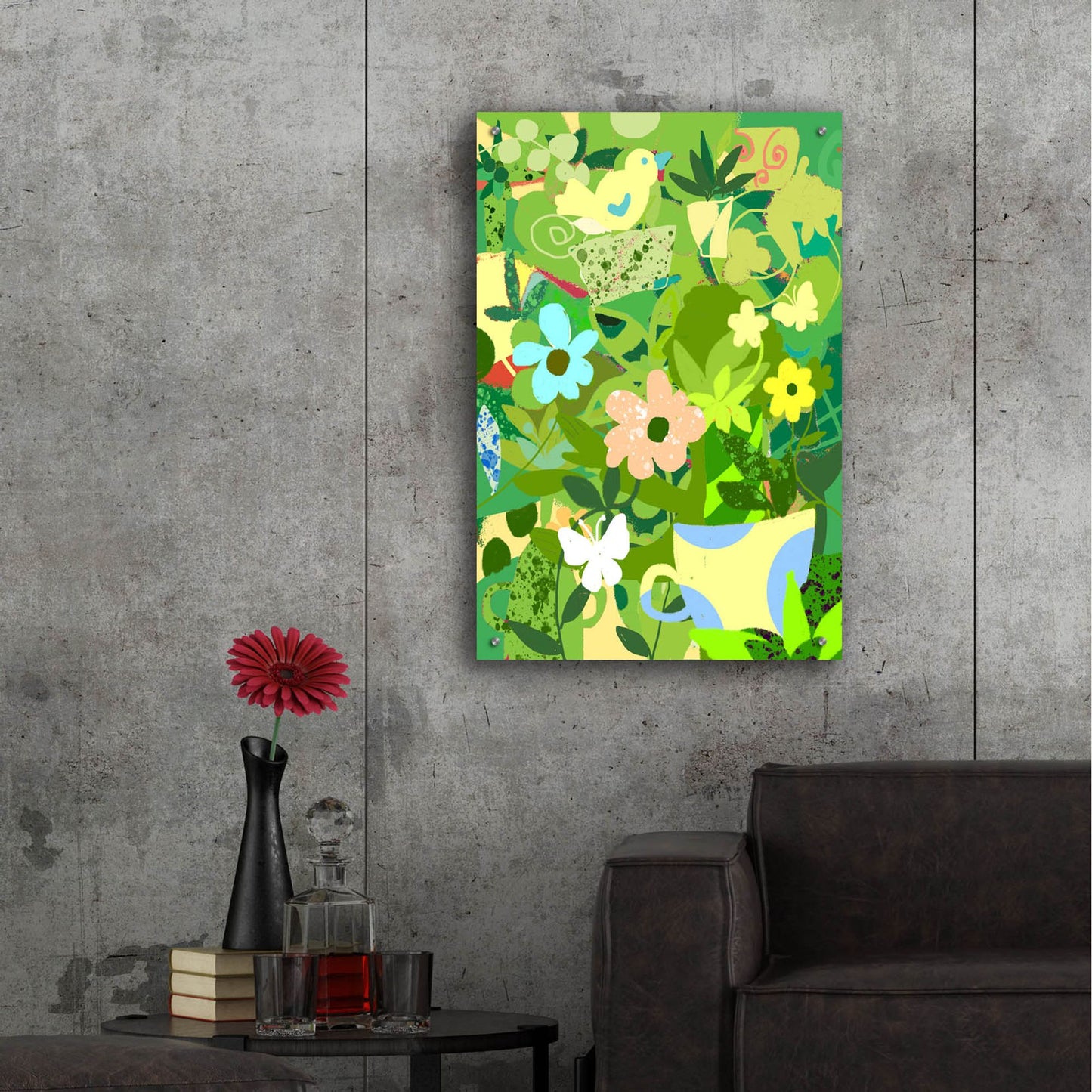 Epic Art 'Garden Delight With Teacup' by Holly McGee, Acrylic Glass Wall Art,24x36