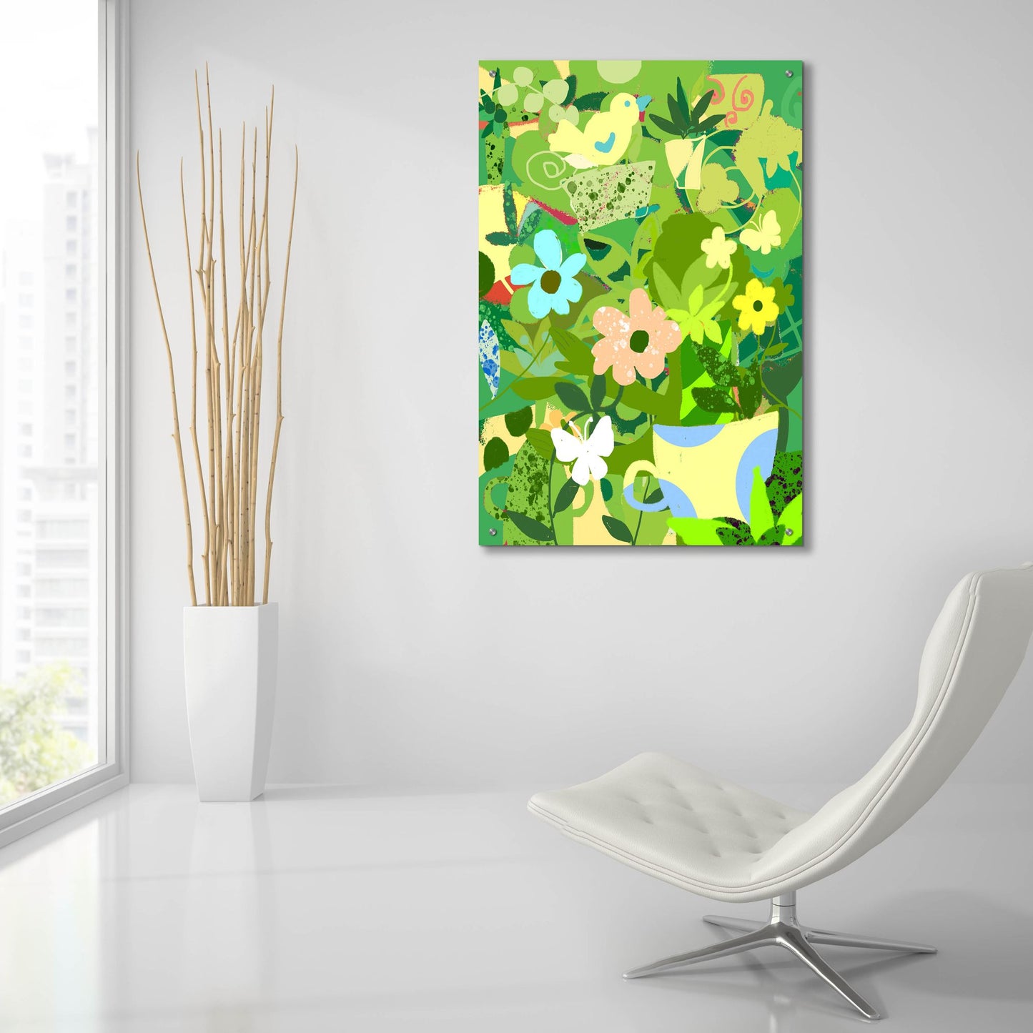 Epic Art 'Garden Delight With Teacup' by Holly McGee, Acrylic Glass Wall Art,24x36