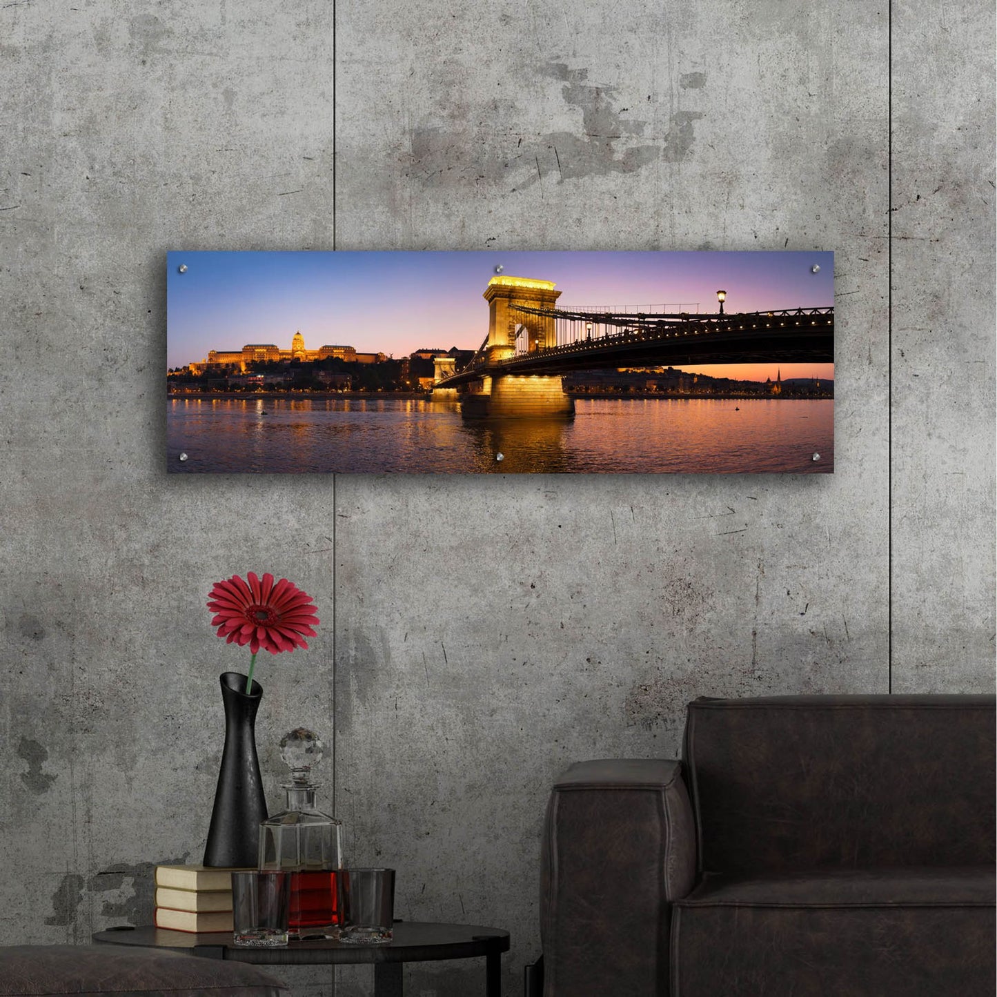 Epic Art 'Panorama Budapest Chain Bridge' by Istvan Nagy, Acrylic Glass Wall Art,48x16