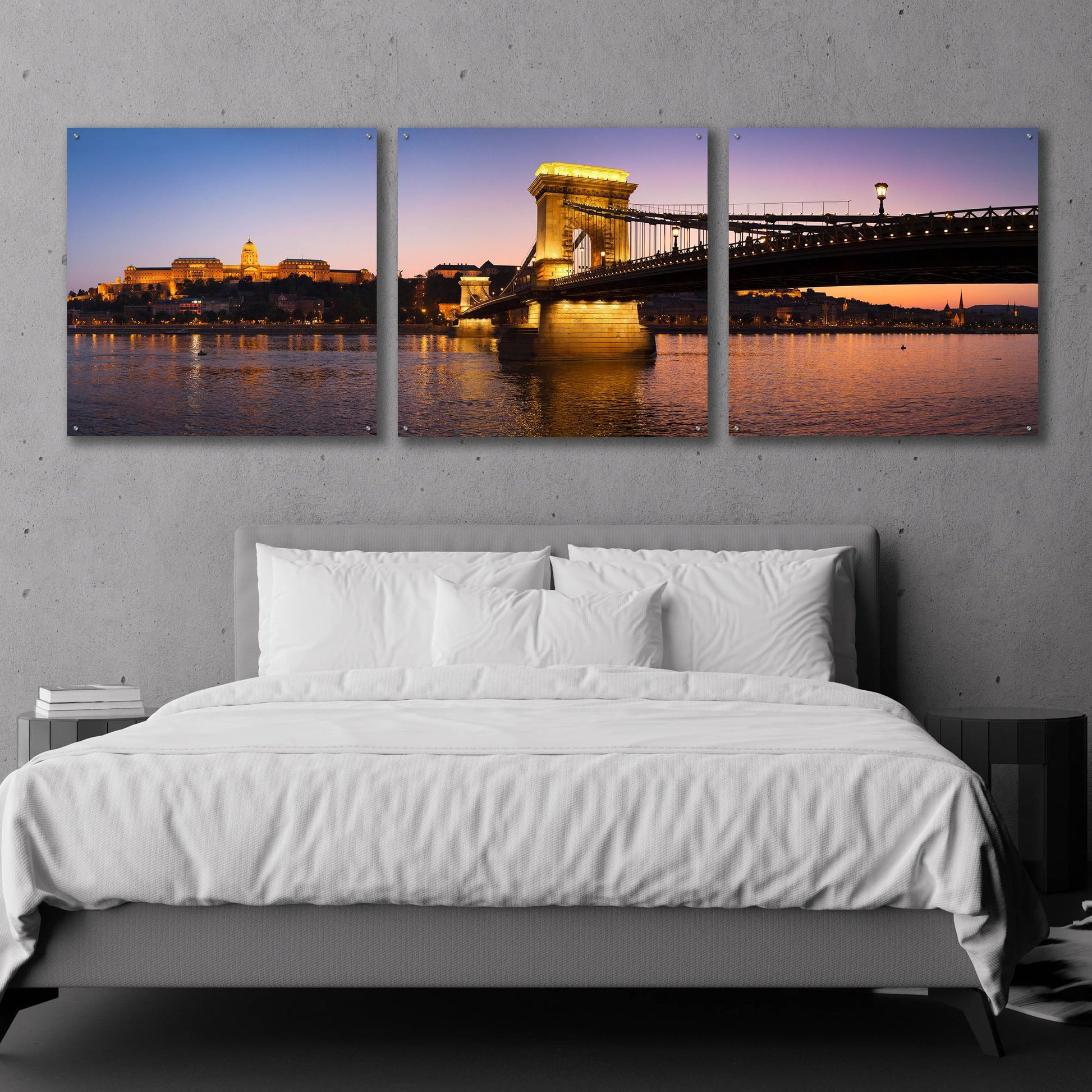 Epic Art 'Panorama Budapest Chain Bridge' by Istvan Nagy, Acrylic Glass Wall Art, 3 Piece Set,108x36