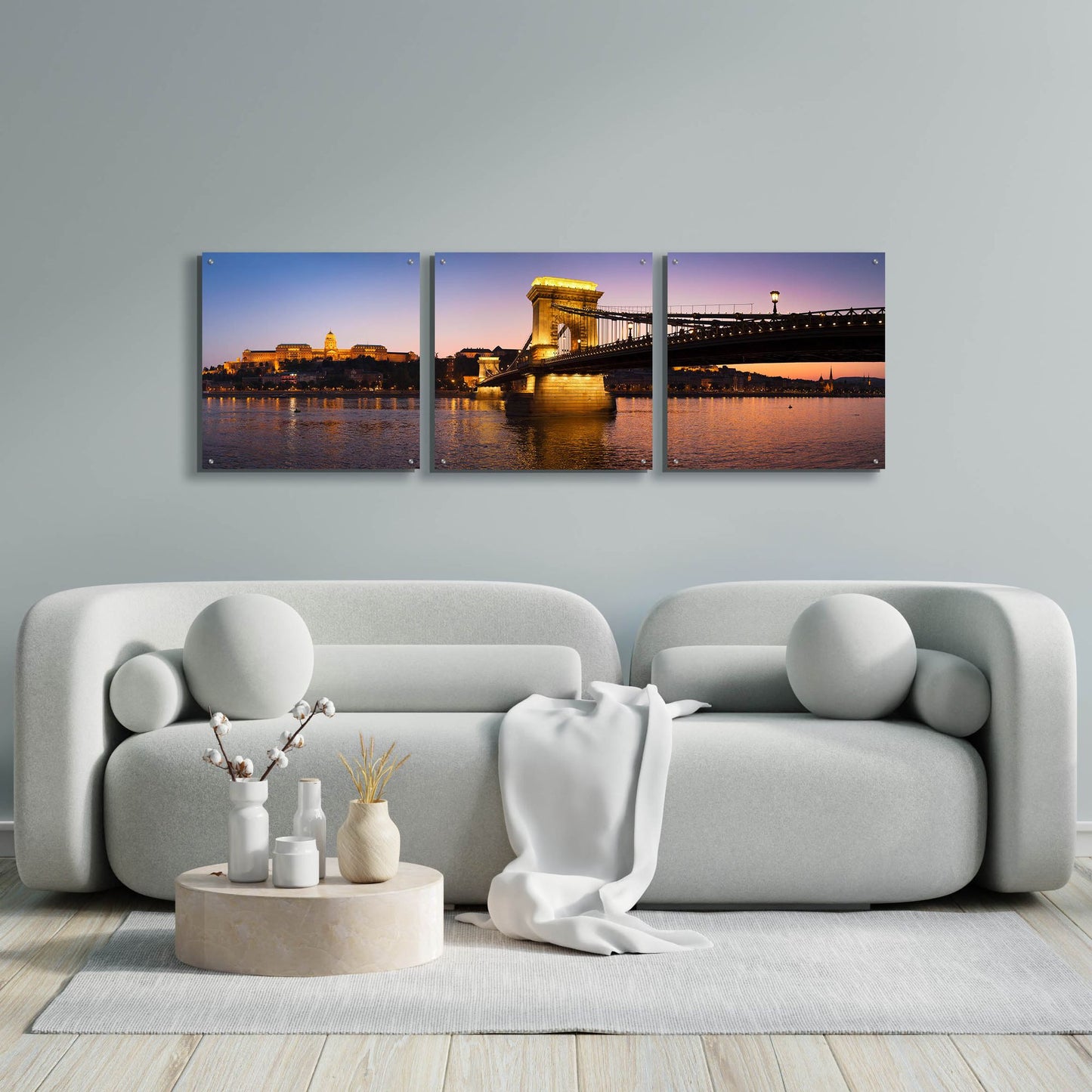 Epic Art 'Panorama Budapest Chain Bridge' by Istvan Nagy, Acrylic Glass Wall Art, 3 Piece Set,72x24