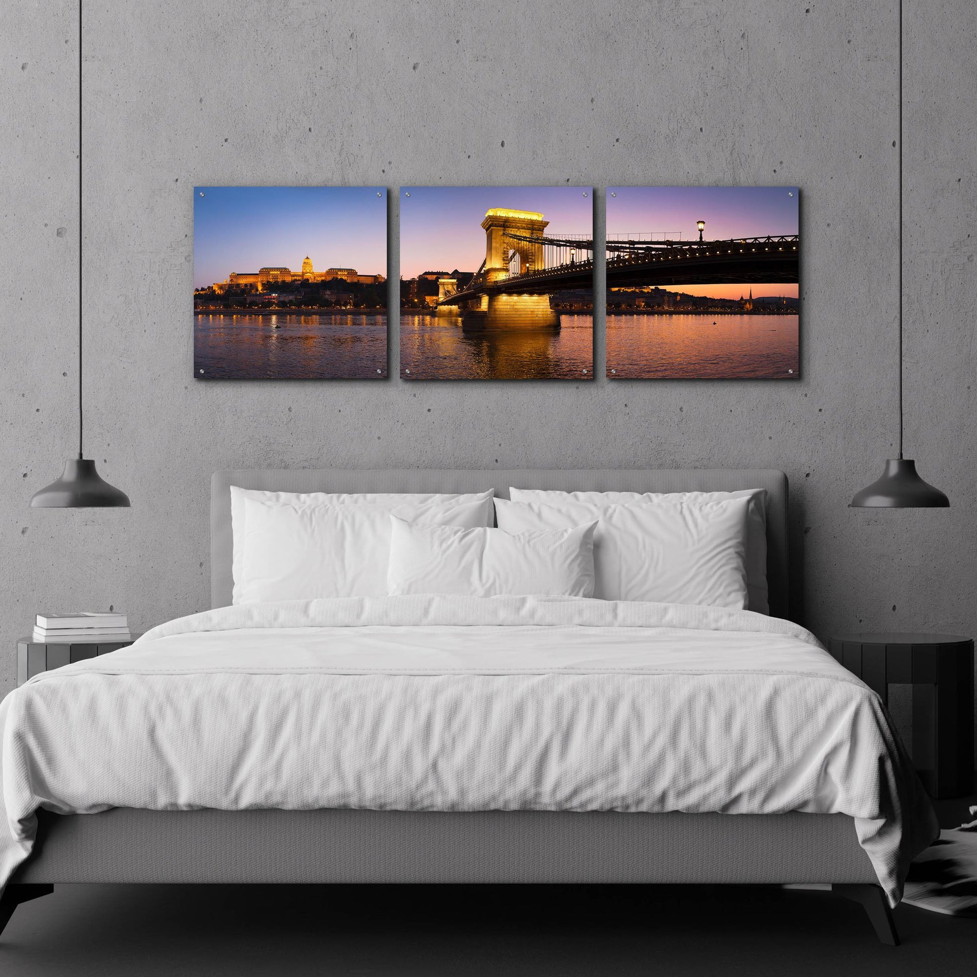 Epic Art 'Panorama Budapest Chain Bridge' by Istvan Nagy, Acrylic Glass Wall Art, 3 Piece Set,72x24