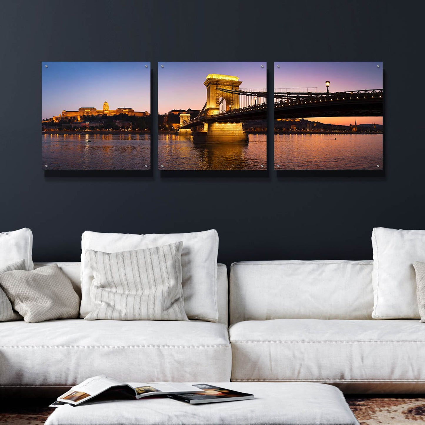 Epic Art 'Panorama Budapest Chain Bridge' by Istvan Nagy, Acrylic Glass Wall Art, 3 Piece Set,72x24