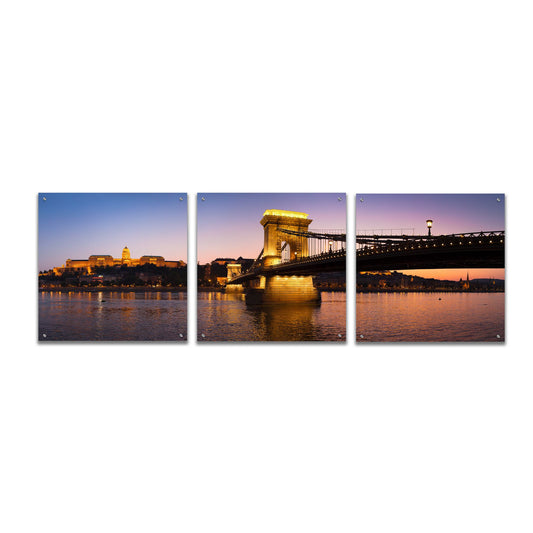 Epic Art 'Panorama Budapest Chain Bridge' by Istvan Nagy, Acrylic Glass Wall Art, 3 Piece Set