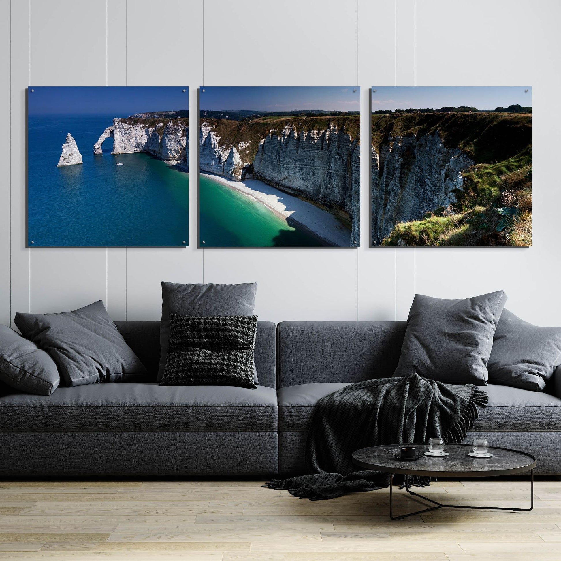 Epic Art 'Panorama Etretat' by Istvan Nagy, Acrylic Glass Wall Art, 3 Piece Set,108x36