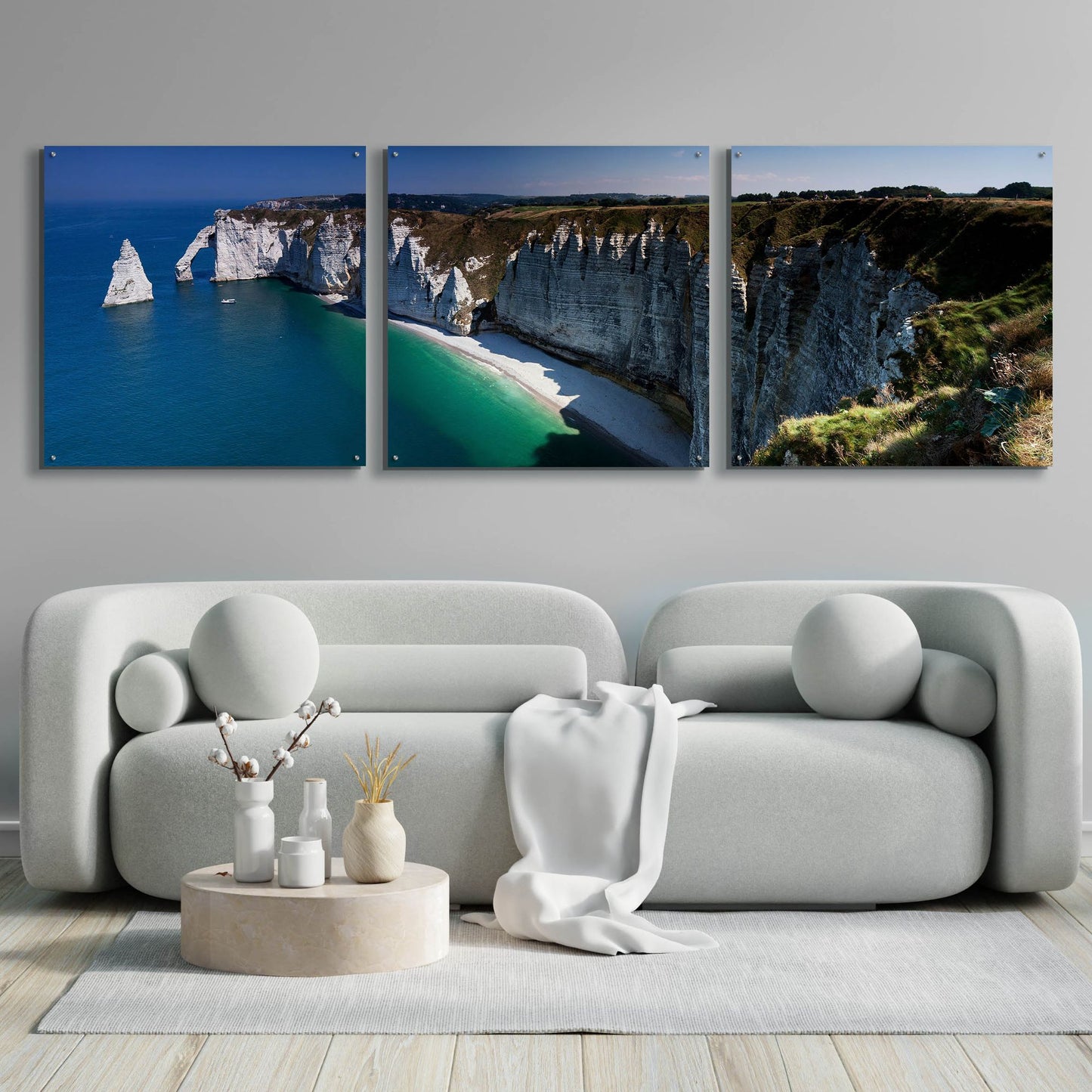 Epic Art 'Panorama Etretat' by Istvan Nagy, Acrylic Glass Wall Art, 3 Piece Set,108x36