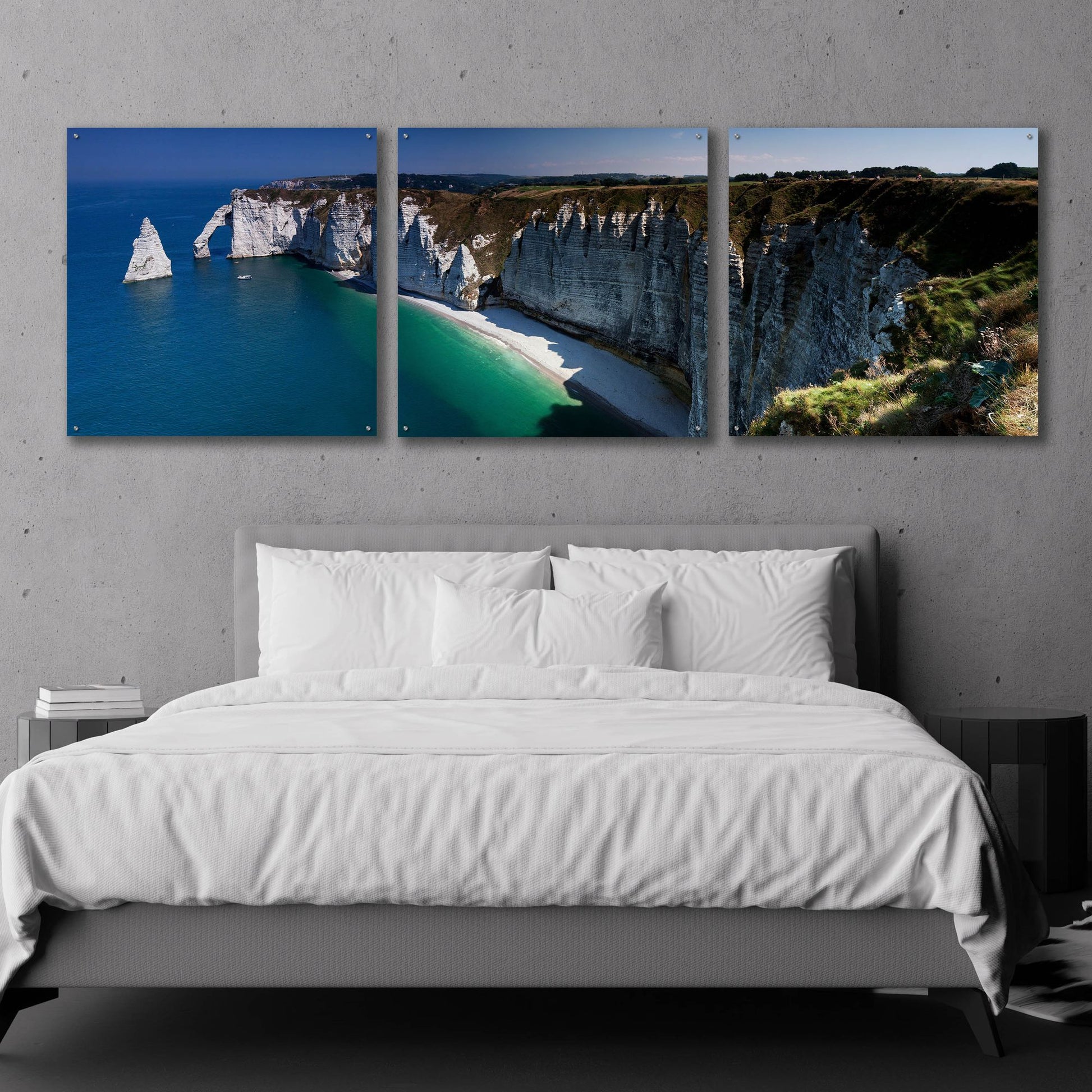 Epic Art 'Panorama Etretat' by Istvan Nagy, Acrylic Glass Wall Art, 3 Piece Set,108x36