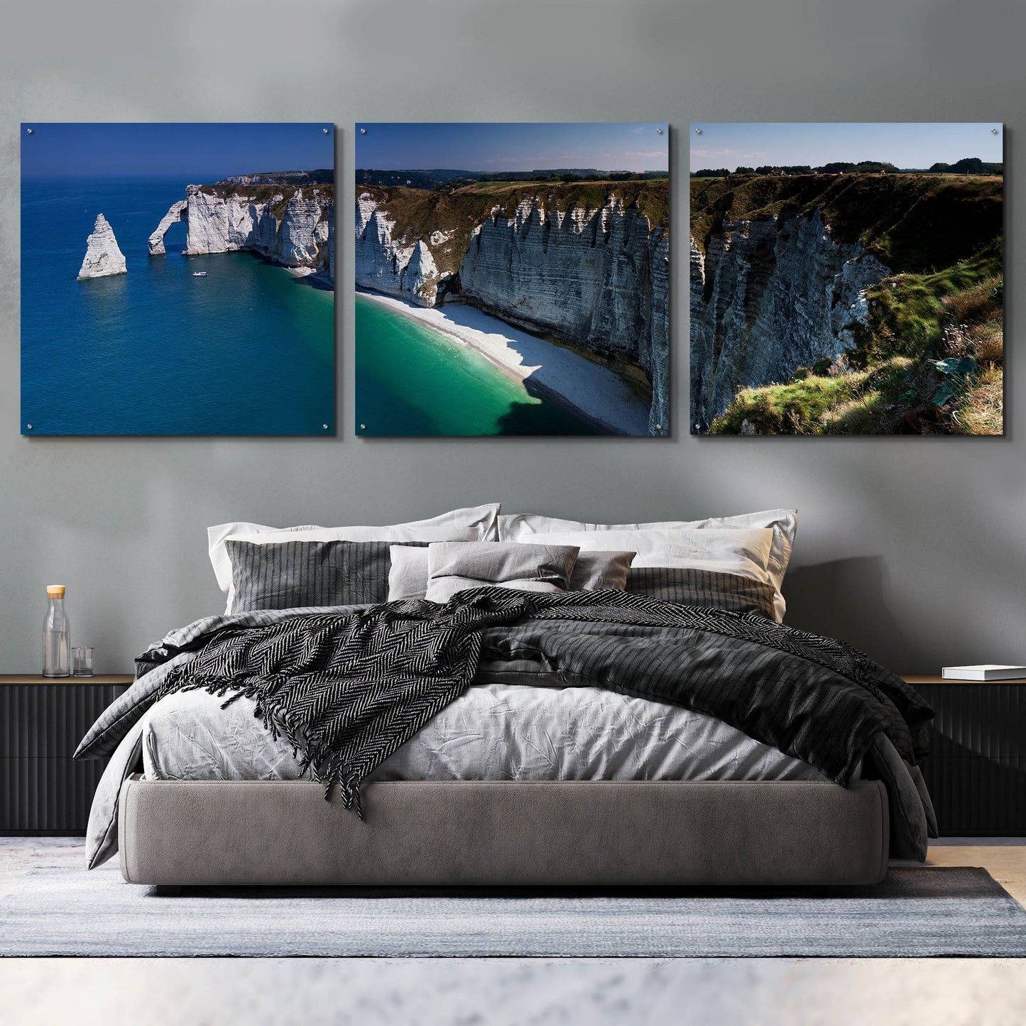 Epic Art 'Panorama Etretat' by Istvan Nagy, Acrylic Glass Wall Art, 3 Piece Set,108x36