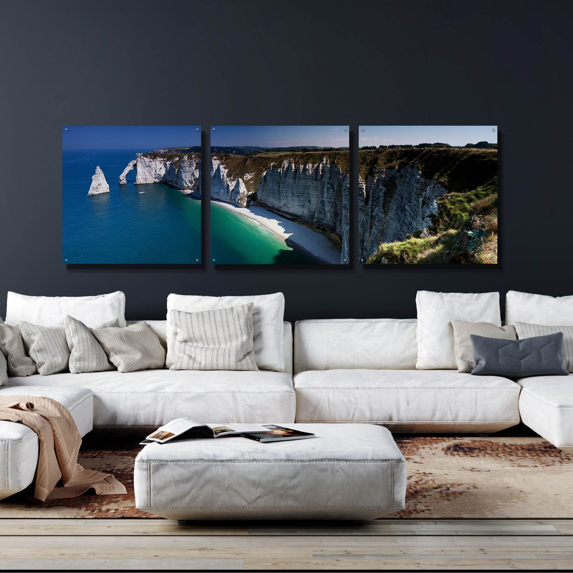 Epic Art 'Panorama Etretat' by Istvan Nagy, Acrylic Glass Wall Art, 3 Piece Set,108x36