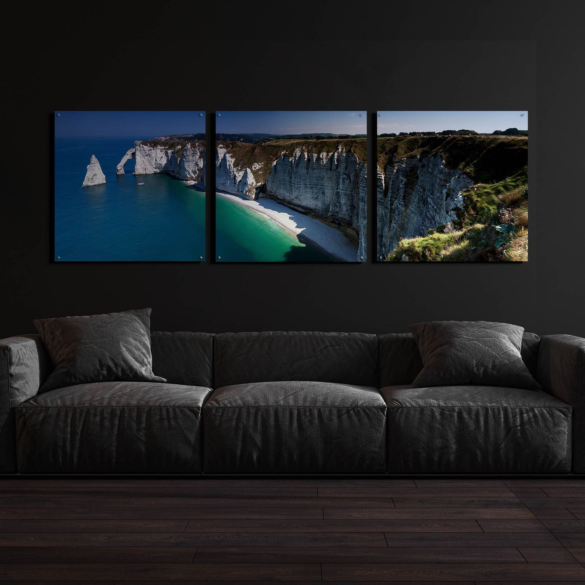 Epic Art 'Panorama Etretat' by Istvan Nagy, Acrylic Glass Wall Art, 3 Piece Set,108x36