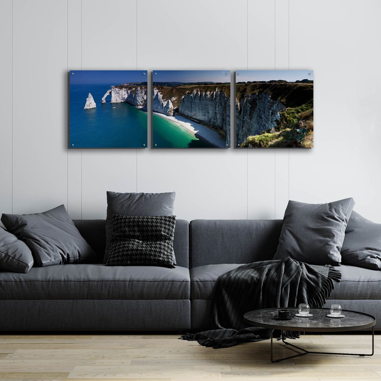 Epic Art 'Panorama Etretat' by Istvan Nagy, Acrylic Glass Wall Art, 3 Piece Set,72x24