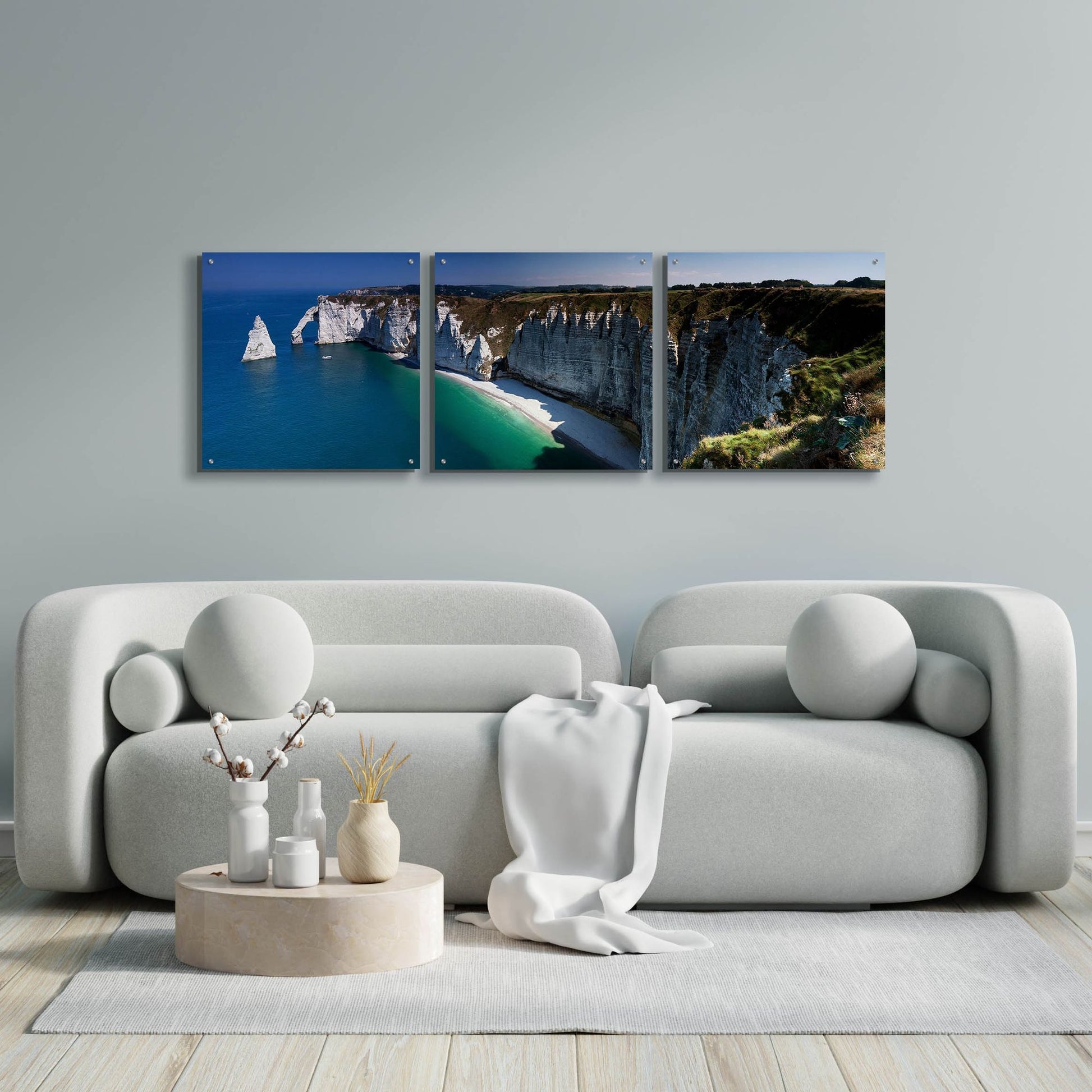 Epic Art 'Panorama Etretat' by Istvan Nagy, Acrylic Glass Wall Art, 3 Piece Set,72x24