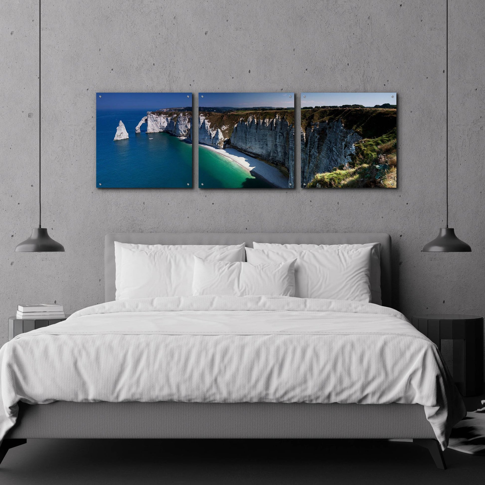 Epic Art 'Panorama Etretat' by Istvan Nagy, Acrylic Glass Wall Art, 3 Piece Set,72x24