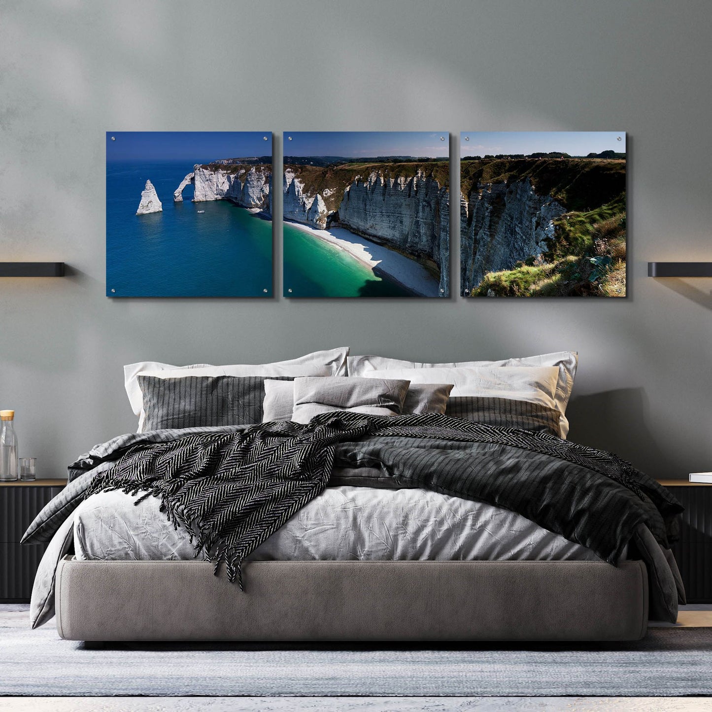 Epic Art 'Panorama Etretat' by Istvan Nagy, Acrylic Glass Wall Art, 3 Piece Set,72x24