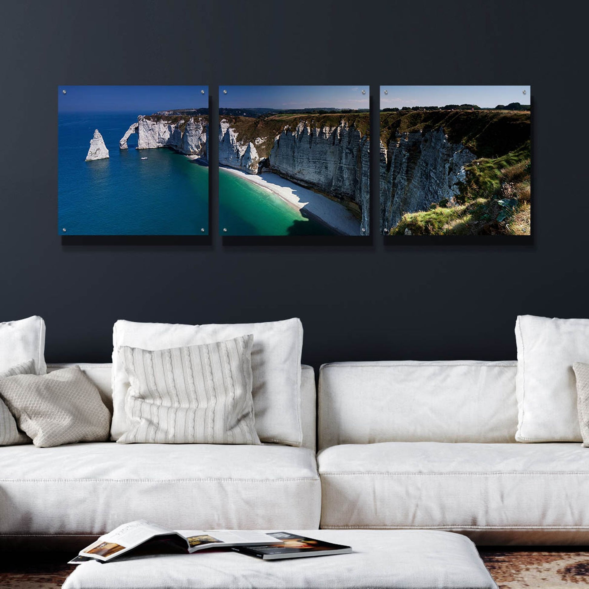 Epic Art 'Panorama Etretat' by Istvan Nagy, Acrylic Glass Wall Art, 3 Piece Set,72x24