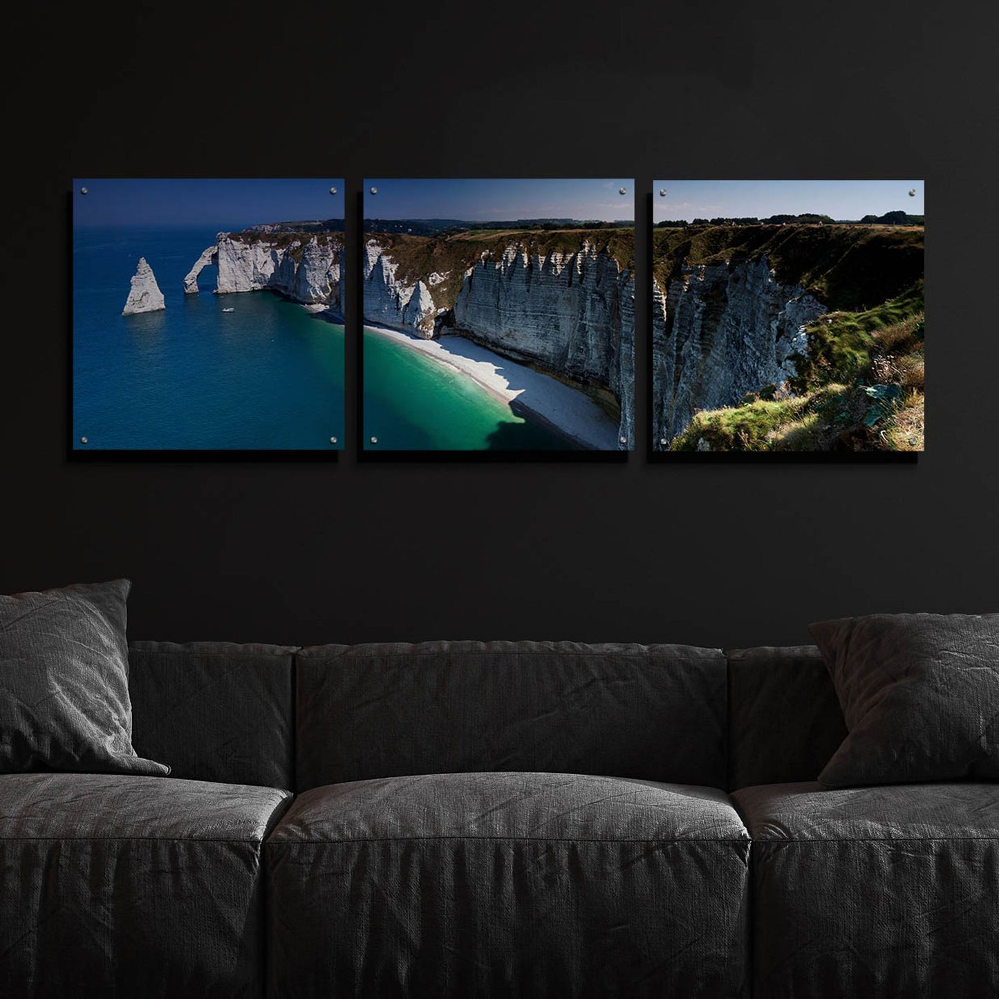 Epic Art 'Panorama Etretat' by Istvan Nagy, Acrylic Glass Wall Art, 3 Piece Set,72x24