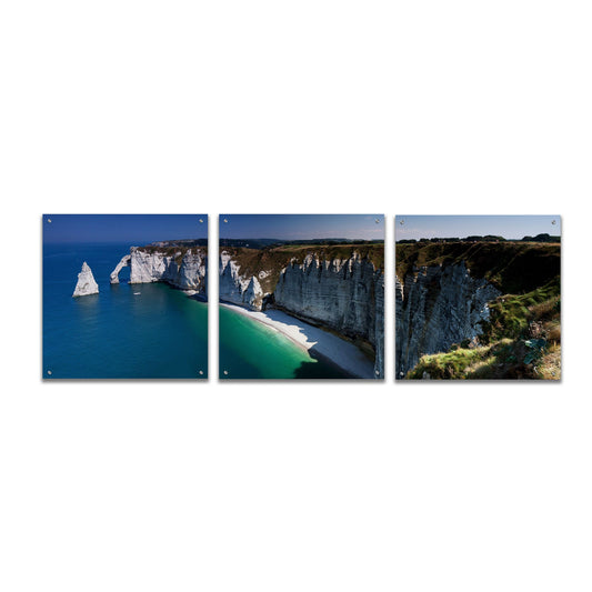 Epic Art 'Panorama Etretat' by Istvan Nagy, Acrylic Glass Wall Art, 3 Piece Set