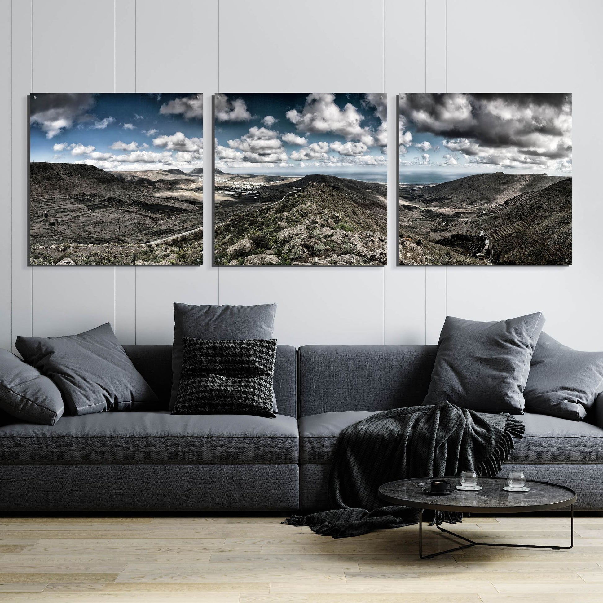 Epic Art 'Panorama Lanzarote' by Istvan Nagy, Acrylic Glass Wall Art, 3 Piece Set,108x36