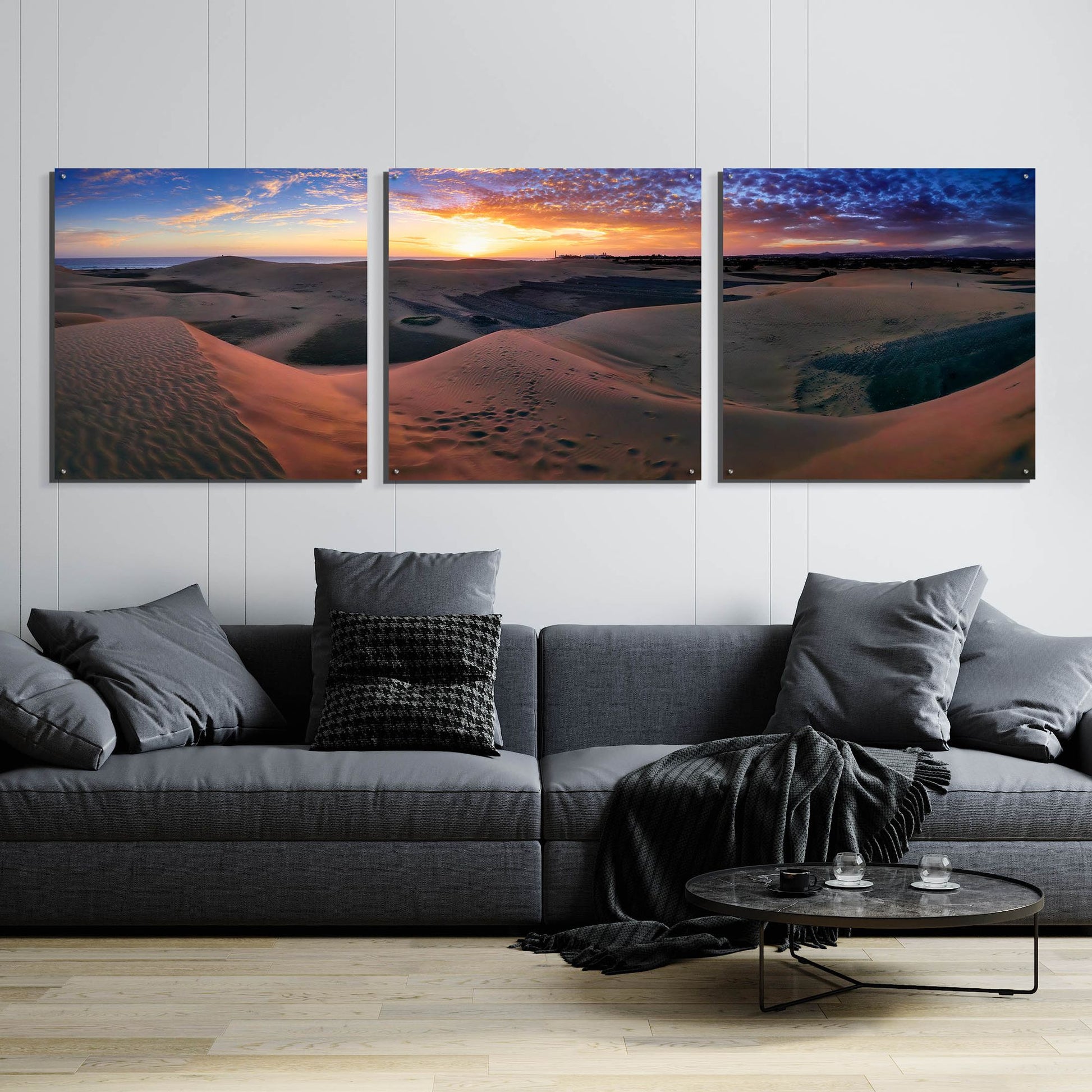 Epic Art 'Panorama Maspalomas Dunes' by Istvan Nagy, Acrylic Glass Wall Art, 3 Piece Set,108x36