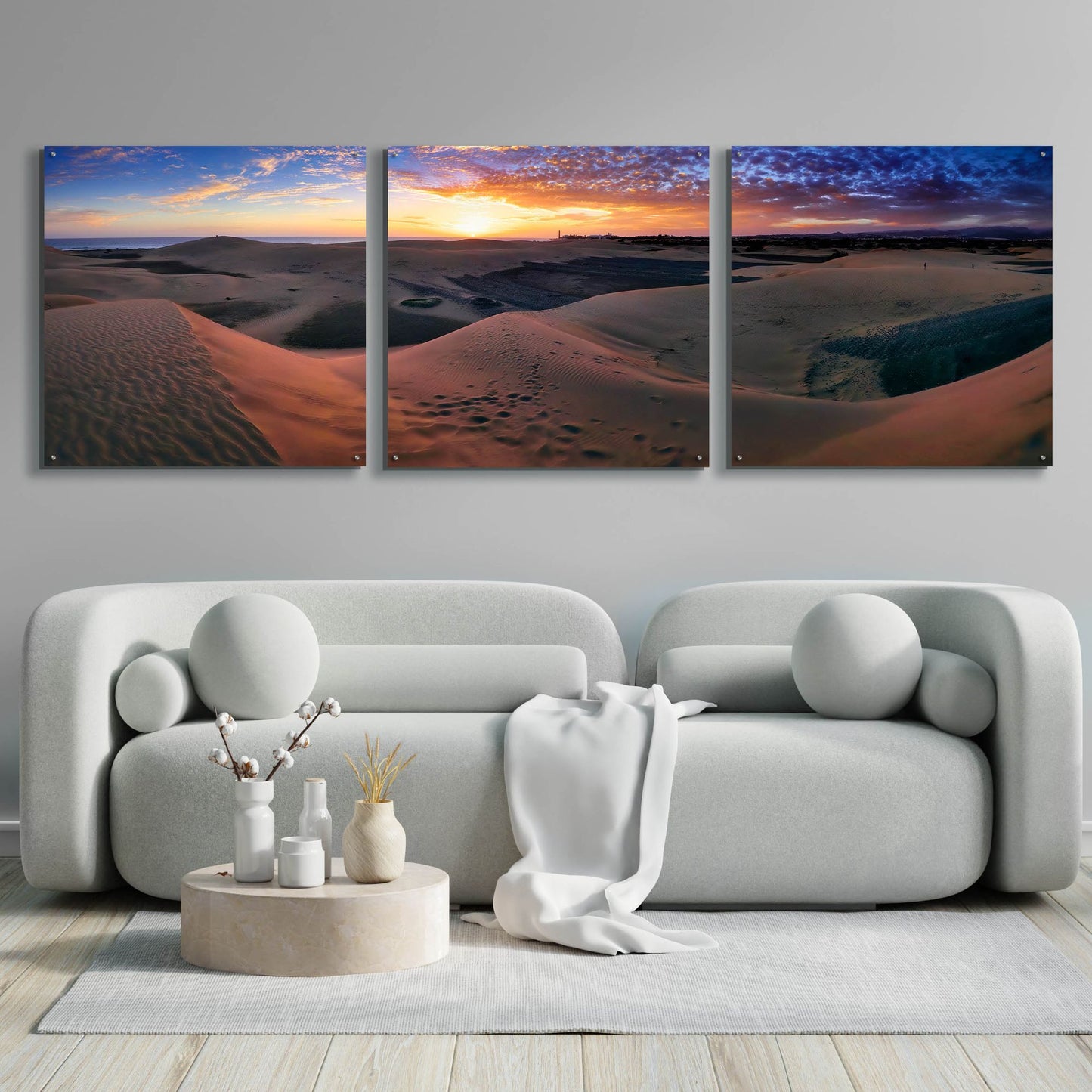 Epic Art 'Panorama Maspalomas Dunes' by Istvan Nagy, Acrylic Glass Wall Art, 3 Piece Set,108x36