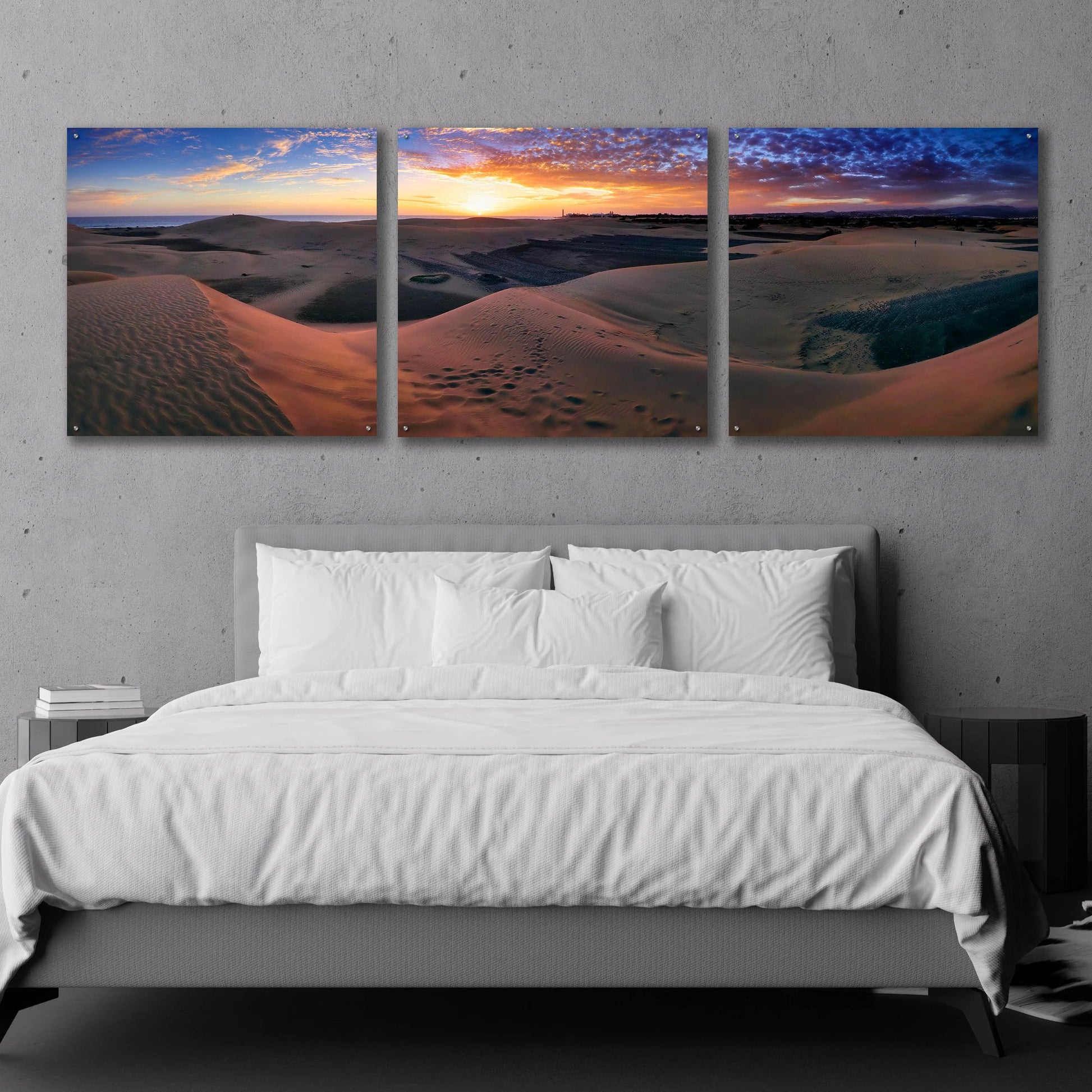 Epic Art 'Panorama Maspalomas Dunes' by Istvan Nagy, Acrylic Glass Wall Art, 3 Piece Set,108x36