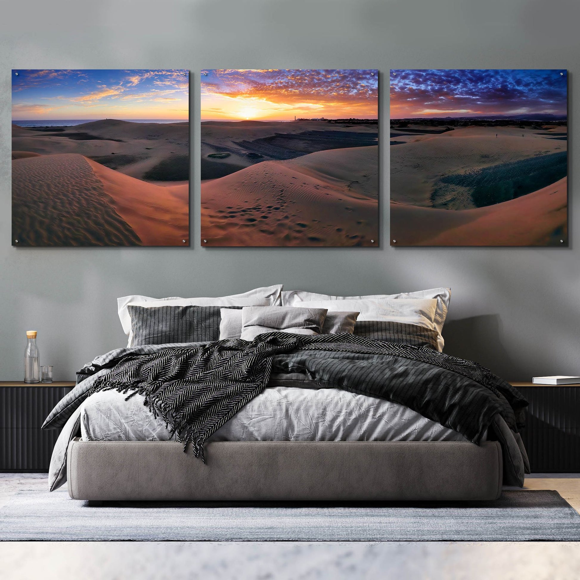 Epic Art 'Panorama Maspalomas Dunes' by Istvan Nagy, Acrylic Glass Wall Art, 3 Piece Set,108x36