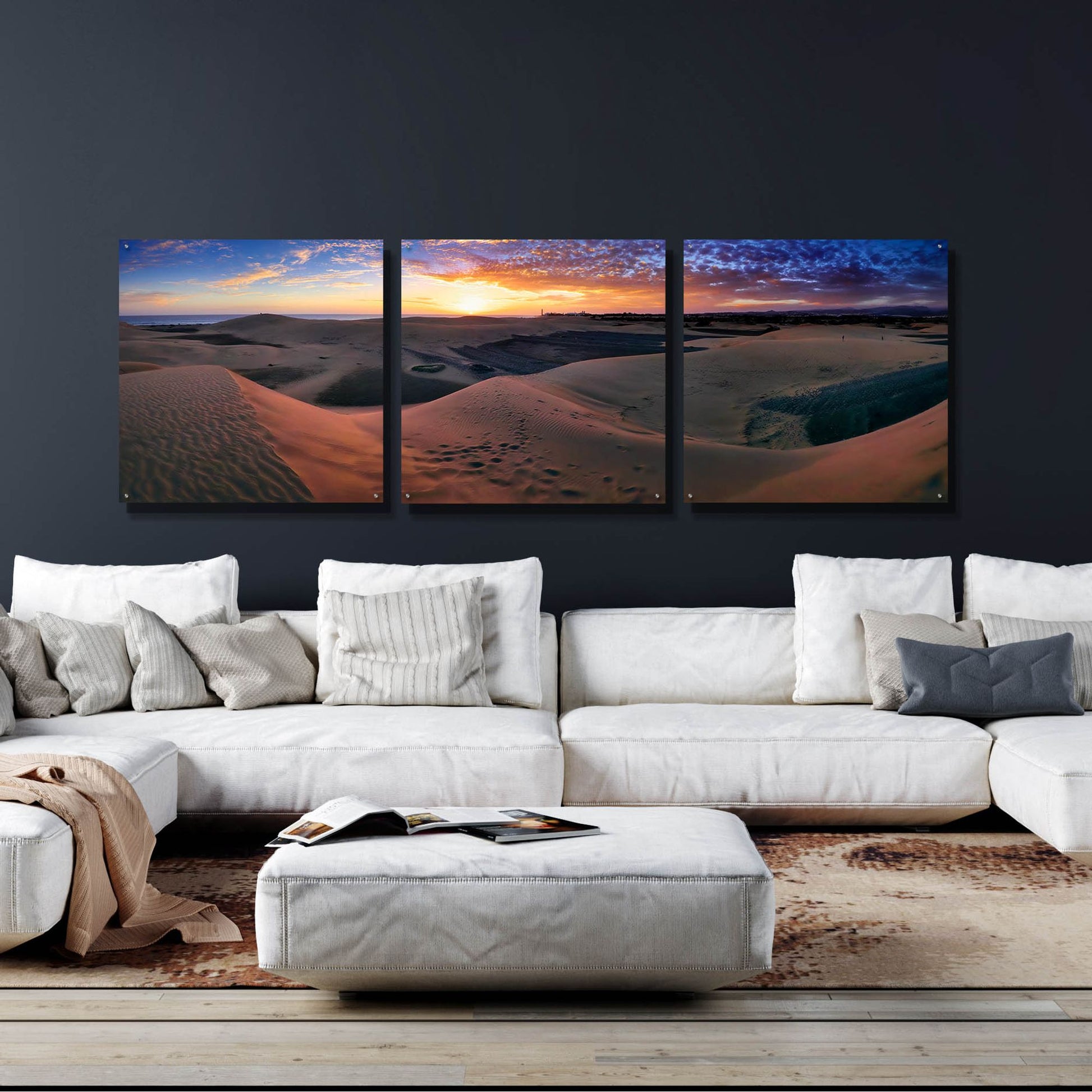 Epic Art 'Panorama Maspalomas Dunes' by Istvan Nagy, Acrylic Glass Wall Art, 3 Piece Set,108x36