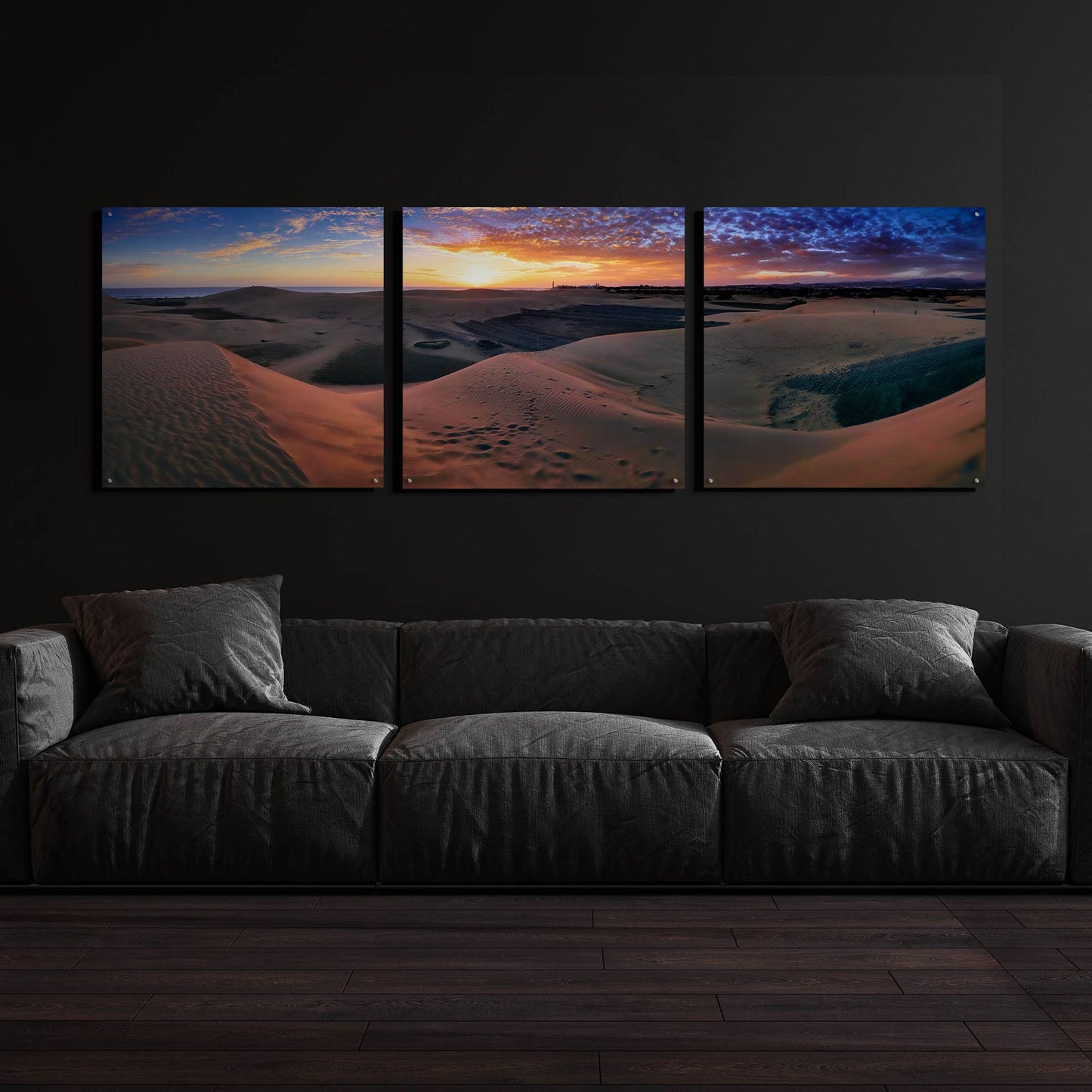 Epic Art 'Panorama Maspalomas Dunes' by Istvan Nagy, Acrylic Glass Wall Art, 3 Piece Set,108x36