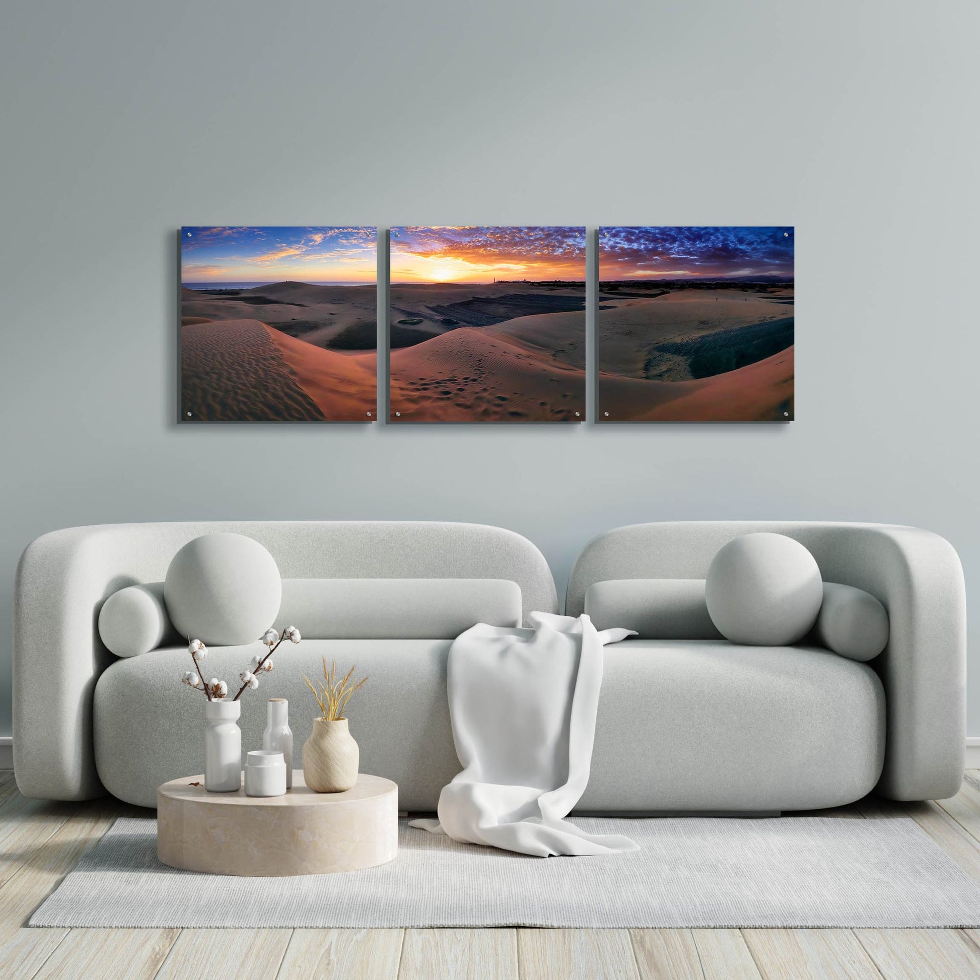 Epic Art 'Panorama Maspalomas Dunes' by Istvan Nagy, Acrylic Glass Wall Art, 3 Piece Set,72x24