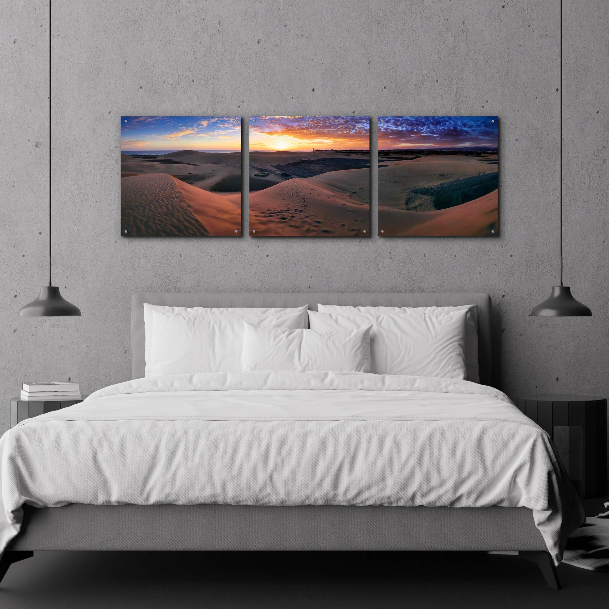 Epic Art 'Panorama Maspalomas Dunes' by Istvan Nagy, Acrylic Glass Wall Art, 3 Piece Set,72x24