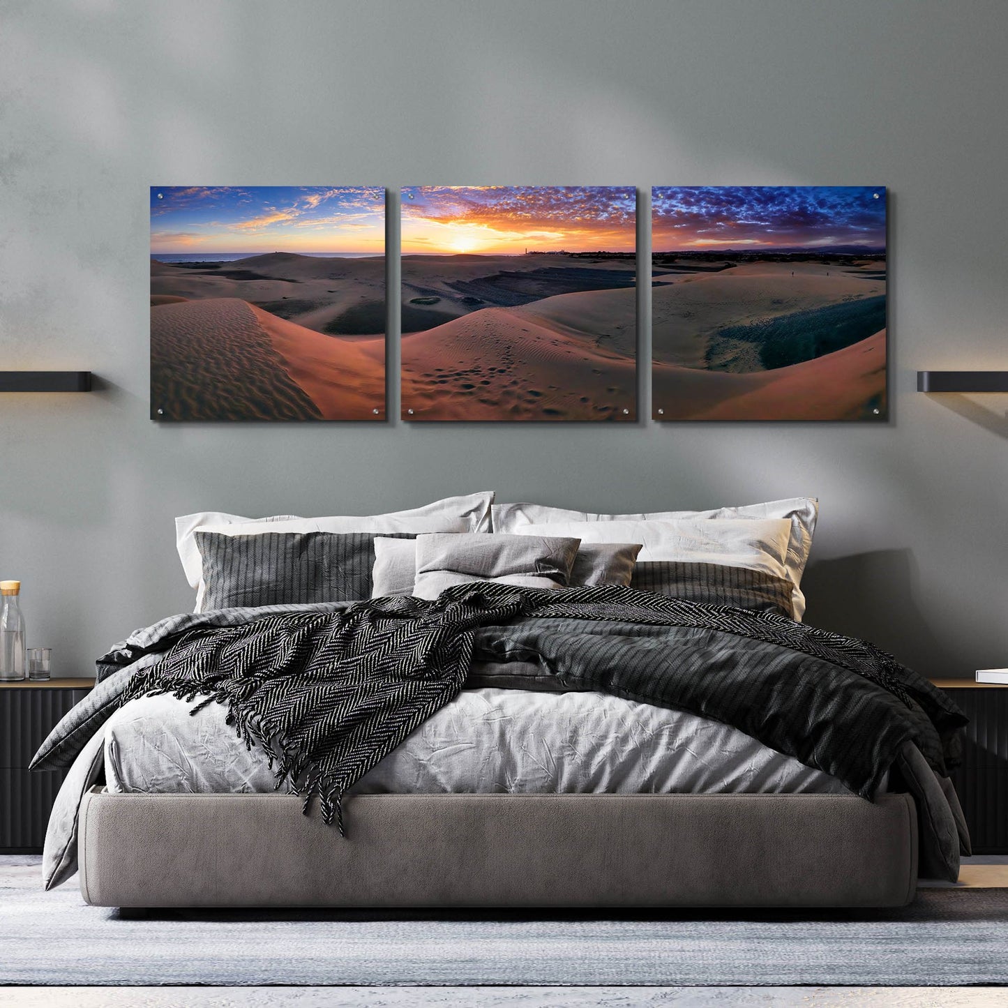 Epic Art 'Panorama Maspalomas Dunes' by Istvan Nagy, Acrylic Glass Wall Art, 3 Piece Set,72x24