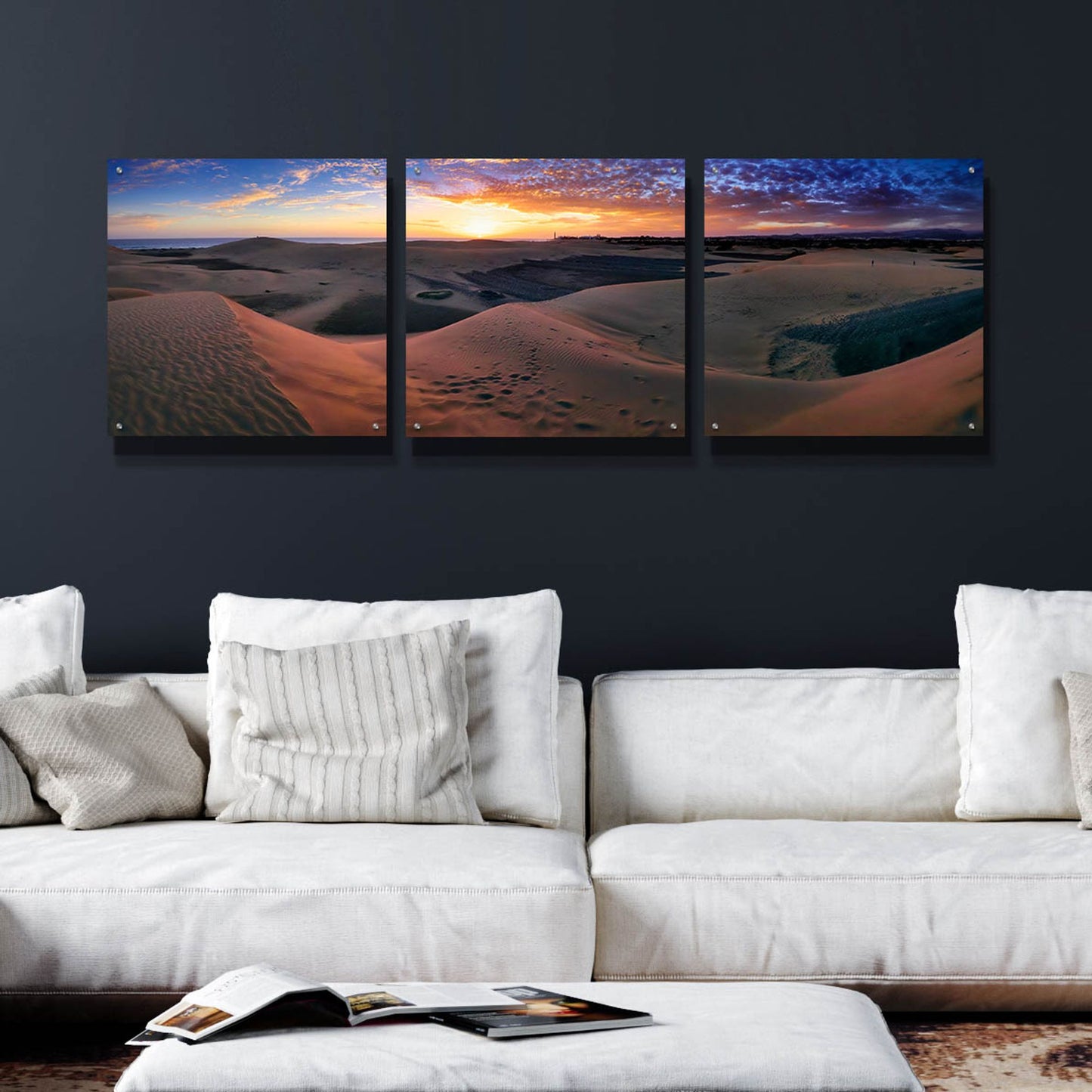 Epic Art 'Panorama Maspalomas Dunes' by Istvan Nagy, Acrylic Glass Wall Art, 3 Piece Set,72x24