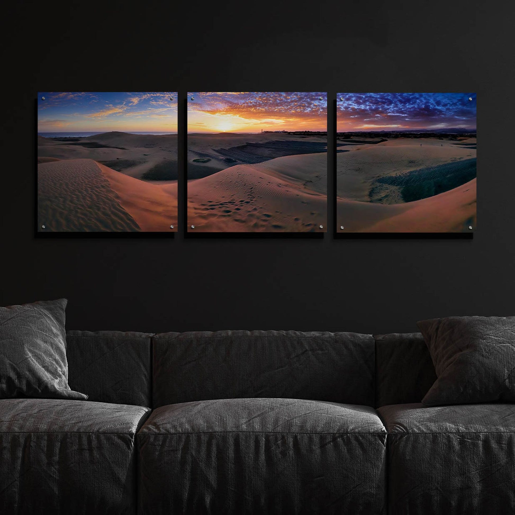 Epic Art 'Panorama Maspalomas Dunes' by Istvan Nagy, Acrylic Glass Wall Art, 3 Piece Set,72x24