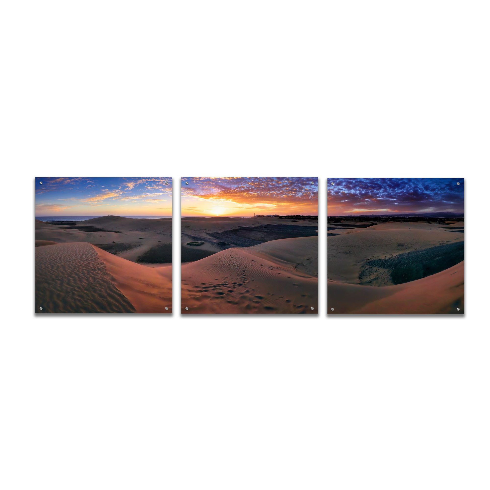 Epic Art 'Panorama Maspalomas Dunes' by Istvan Nagy, Acrylic Glass Wall Art, 3 Piece Set