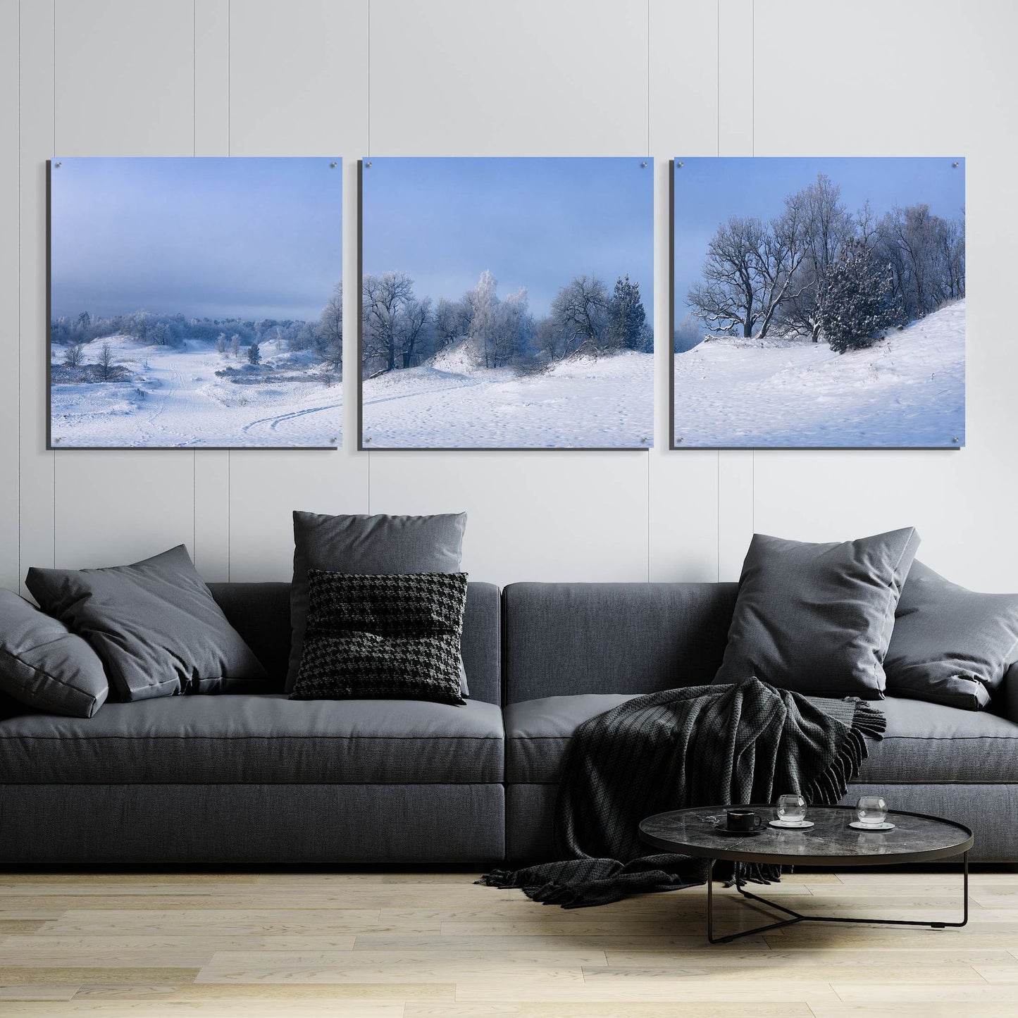 Epic Art 'Panorama Winter Dunes' by Istvan Nagy, Acrylic Glass Wall Art, 3 Piece Set,108x36