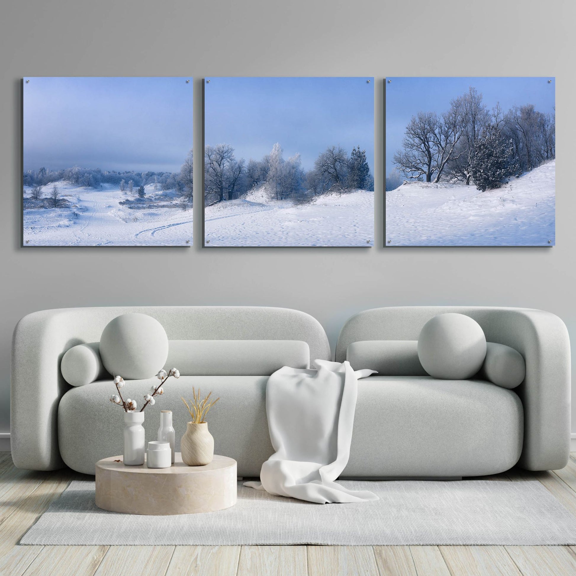 Epic Art 'Panorama Winter Dunes' by Istvan Nagy, Acrylic Glass Wall Art, 3 Piece Set,108x36