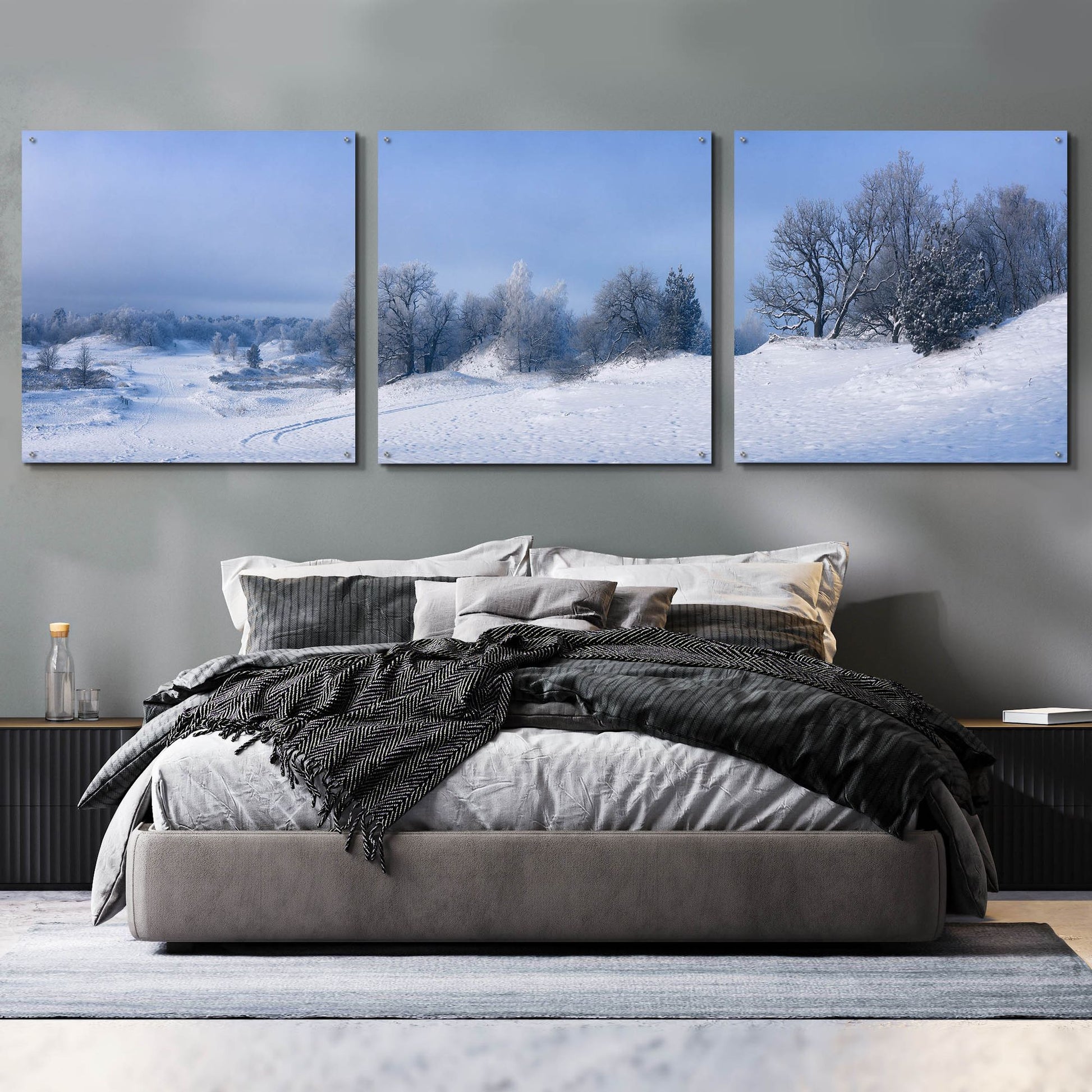 Epic Art 'Panorama Winter Dunes' by Istvan Nagy, Acrylic Glass Wall Art, 3 Piece Set,108x36