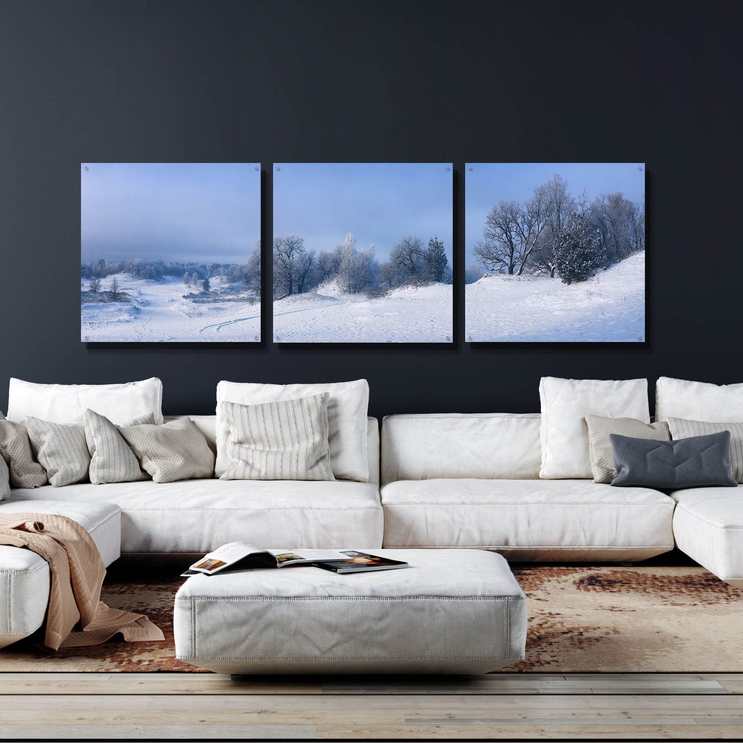 Epic Art 'Panorama Winter Dunes' by Istvan Nagy, Acrylic Glass Wall Art, 3 Piece Set,108x36