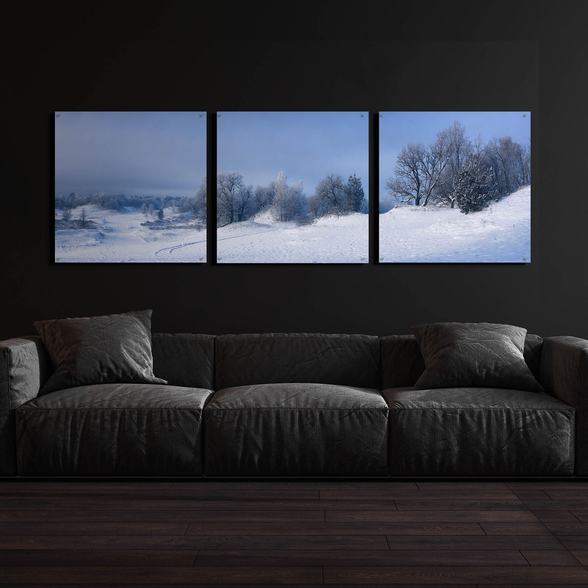 Epic Art 'Panorama Winter Dunes' by Istvan Nagy, Acrylic Glass Wall Art, 3 Piece Set,108x36