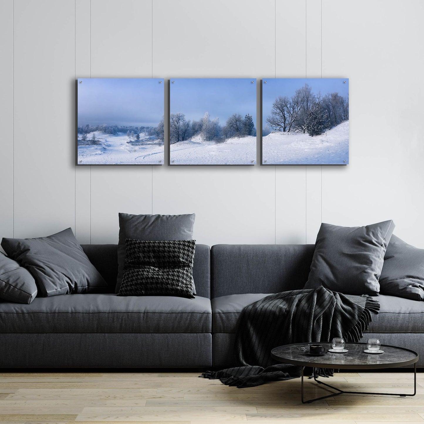 Epic Art 'Panorama Winter Dunes' by Istvan Nagy, Acrylic Glass Wall Art, 3 Piece Set,72x24