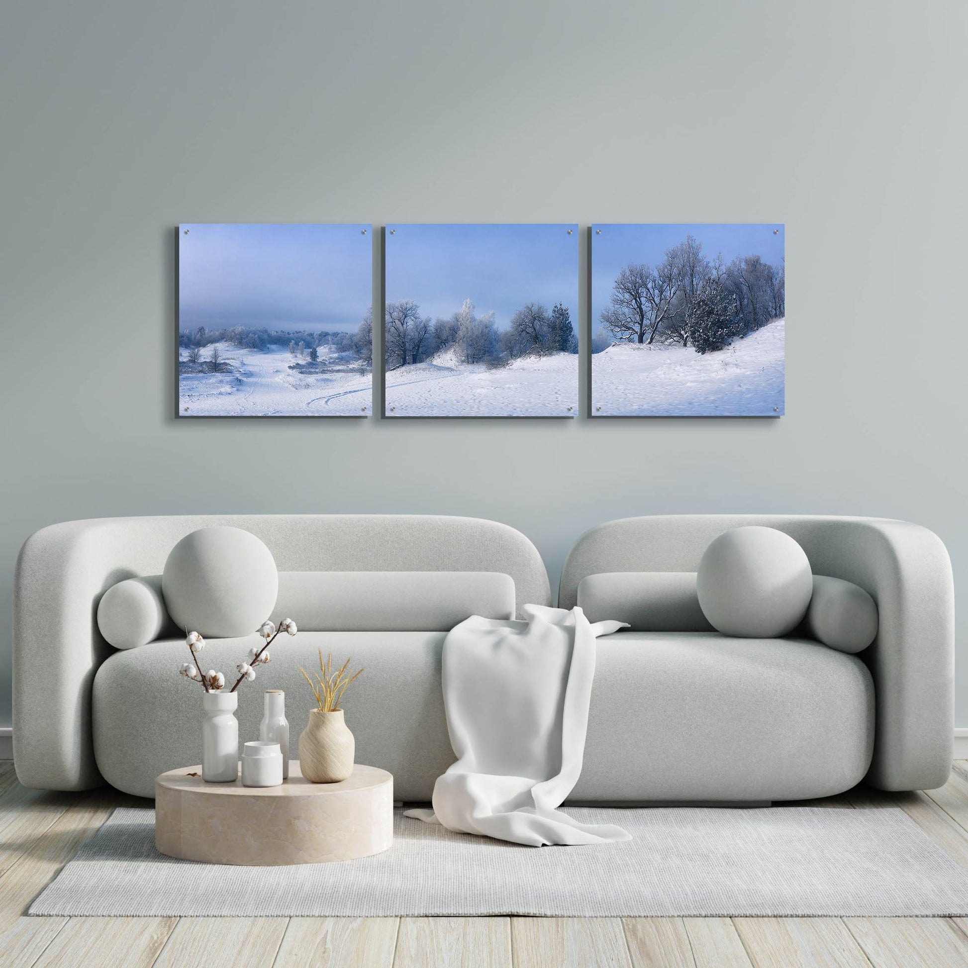 Epic Art 'Panorama Winter Dunes' by Istvan Nagy, Acrylic Glass Wall Art, 3 Piece Set,72x24