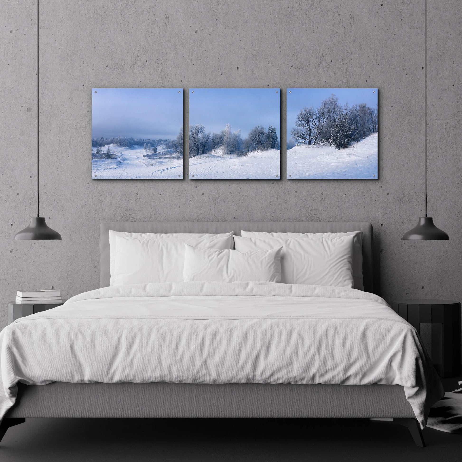 Epic Art 'Panorama Winter Dunes' by Istvan Nagy, Acrylic Glass Wall Art, 3 Piece Set,72x24