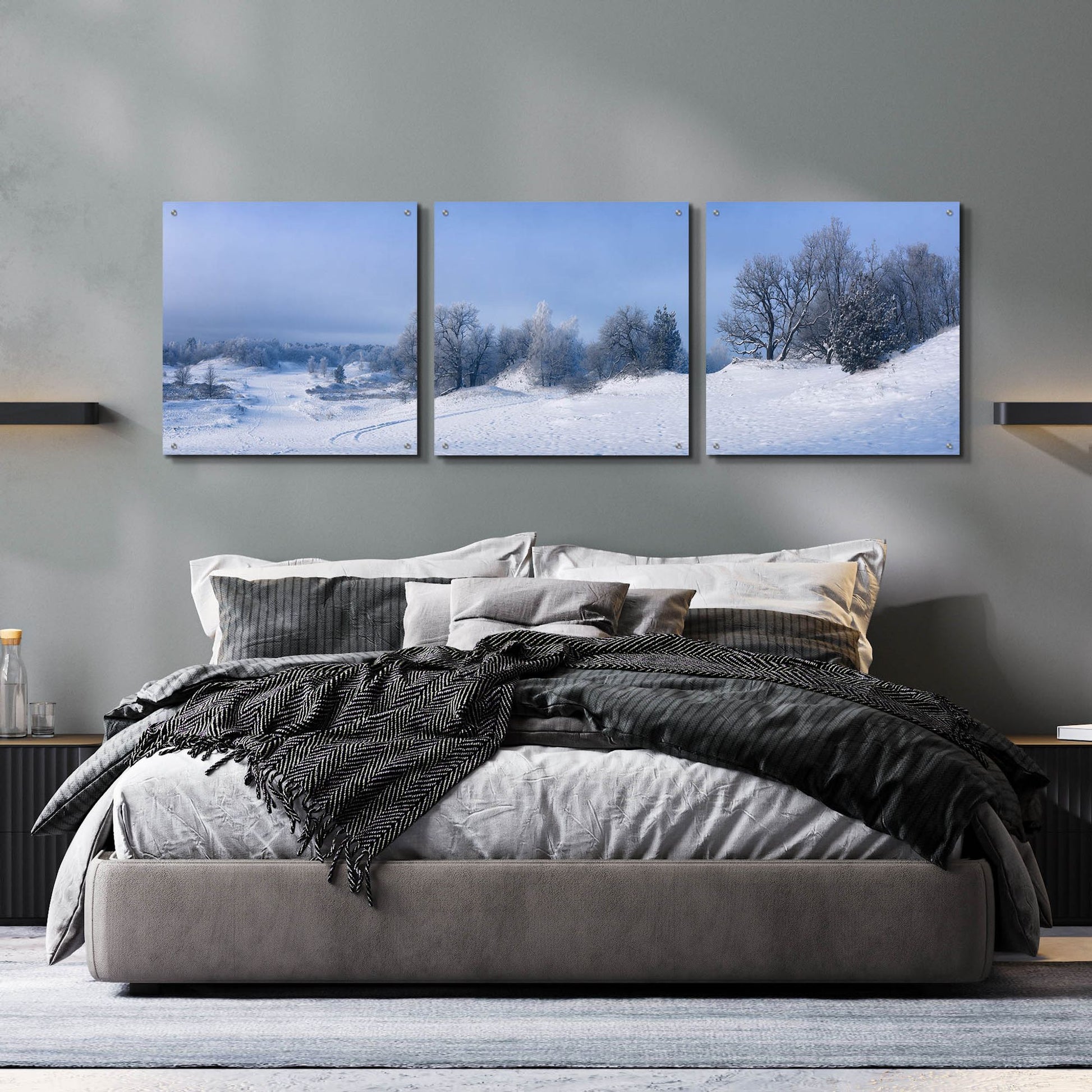 Epic Art 'Panorama Winter Dunes' by Istvan Nagy, Acrylic Glass Wall Art, 3 Piece Set,72x24