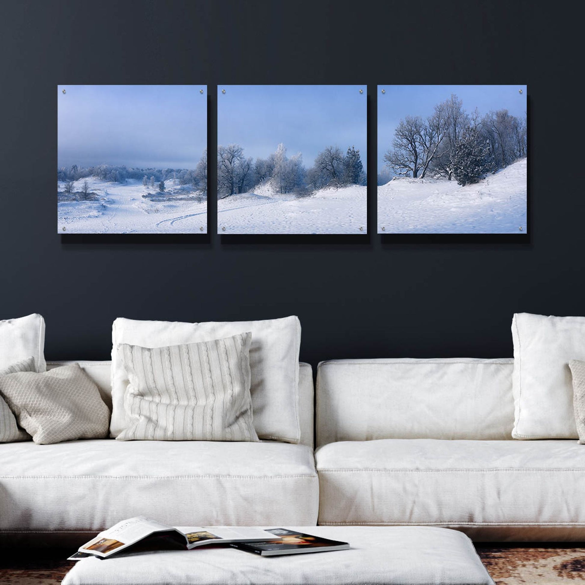 Epic Art 'Panorama Winter Dunes' by Istvan Nagy, Acrylic Glass Wall Art, 3 Piece Set,72x24